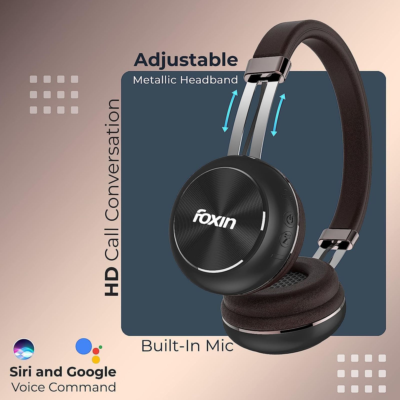 Foxin Supreme 321 FOXHED0137 Bluetooth Headphone with Mic (40mm Dynamic Driver, Over Ear, Brown and Black)_5
