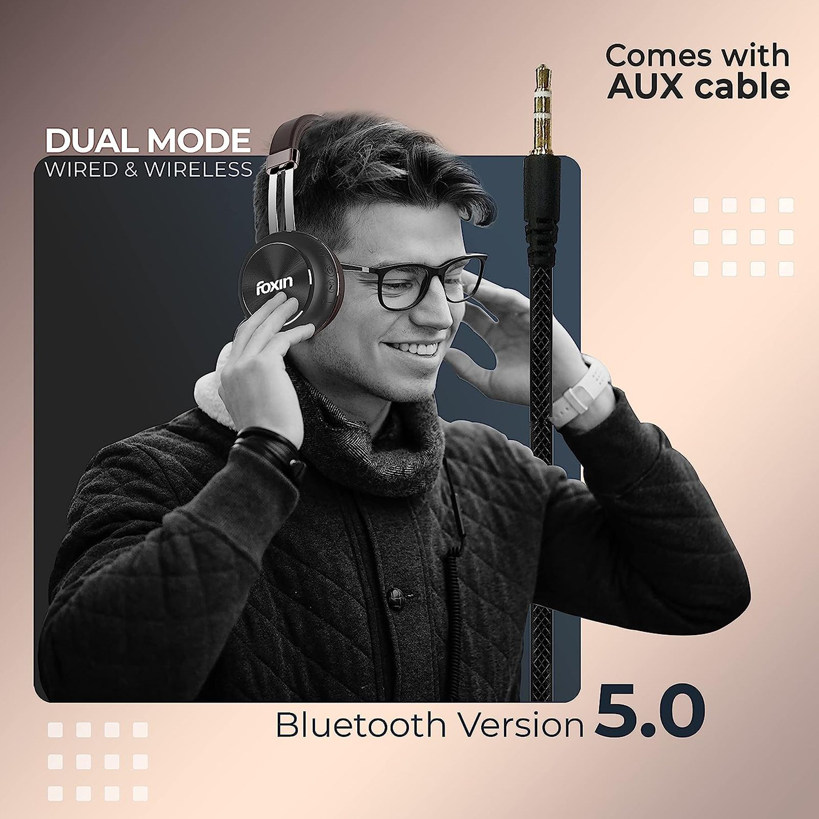 Foxin Supreme 321 FOXHED0137 Bluetooth Headphone with Mic (40mm Dynamic Driver, Over Ear, Brown and Black)_6