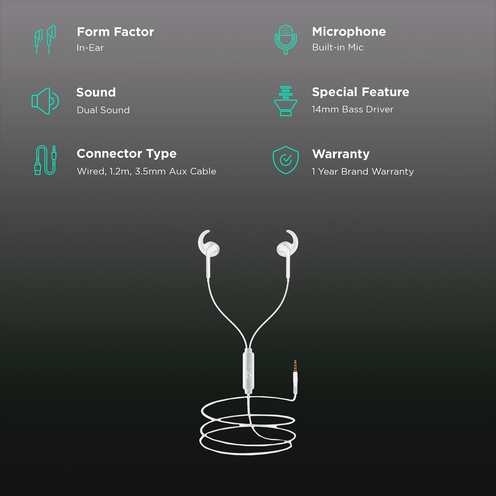 Foxin Bass PRO B1 FOXEAR0013 Wired Earphone with Mic (In Ear, White)_2