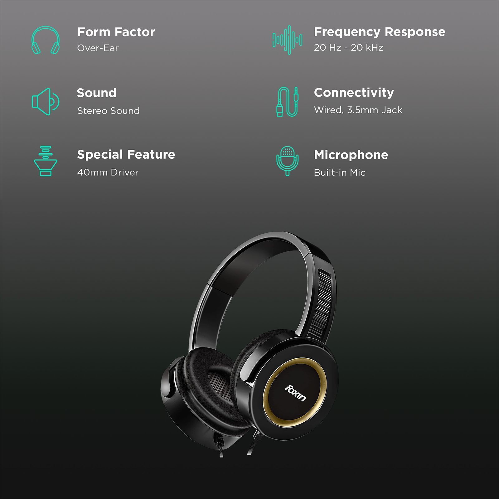 Foxin Roar 308 FOXHED0122 Wired Headphone with Mic (Over Ear, Piano Black) Foxin Roar 308 FOXHED0122 Wired Headphone with Mic (Over Ear, Piano Black)_2