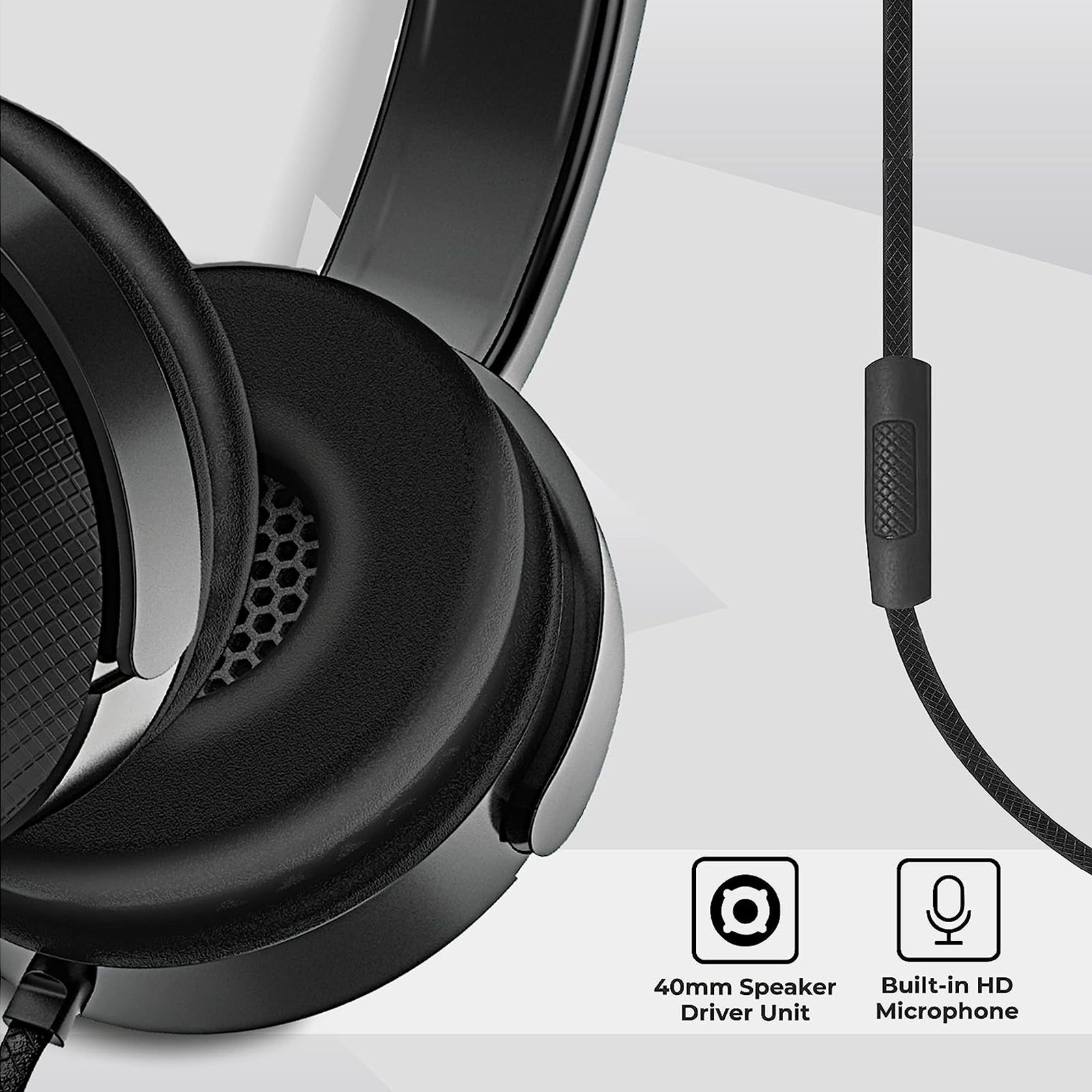 Foxin FHM-306 FOXHED0120 Wired Headphone with Mic (Over-Ear, Black)_4