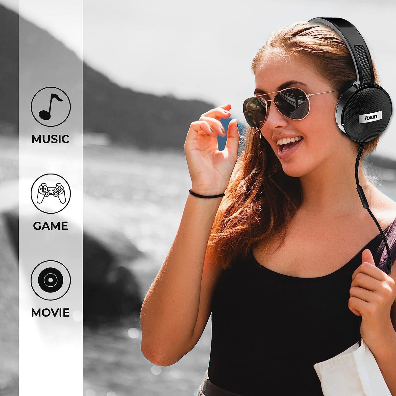 Foxin FHM-306 FOXHED0120 Wired Headphone with Mic (Over-Ear, Black)_5