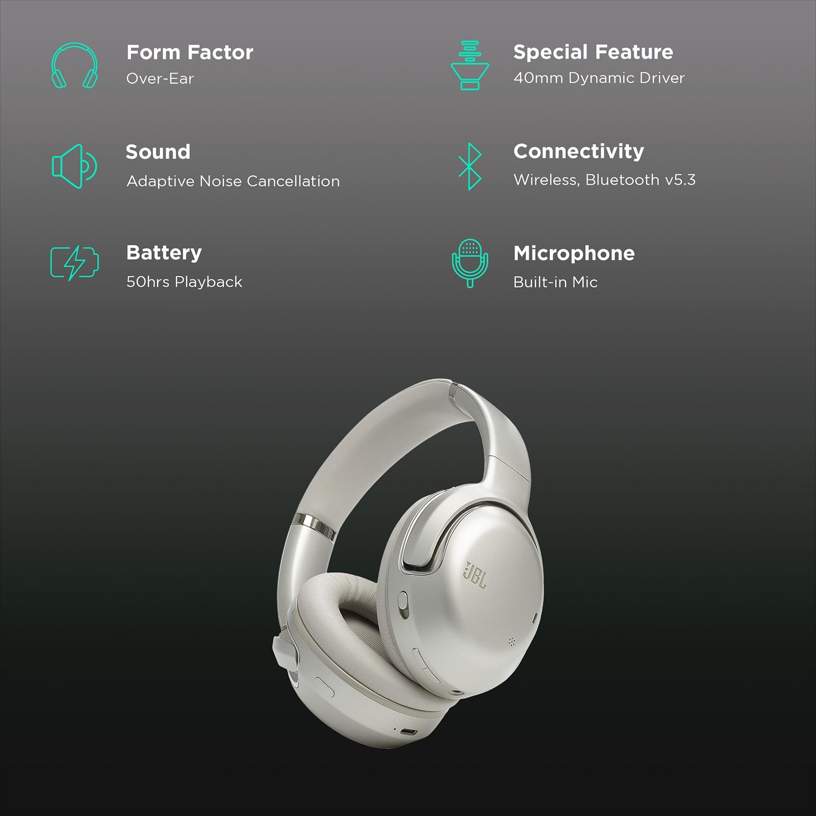 JBL Tour One M2 Bluetooth Headphone with Mic (Upto 50 Hours Playback, Over Ear, Champagne Gold)_2