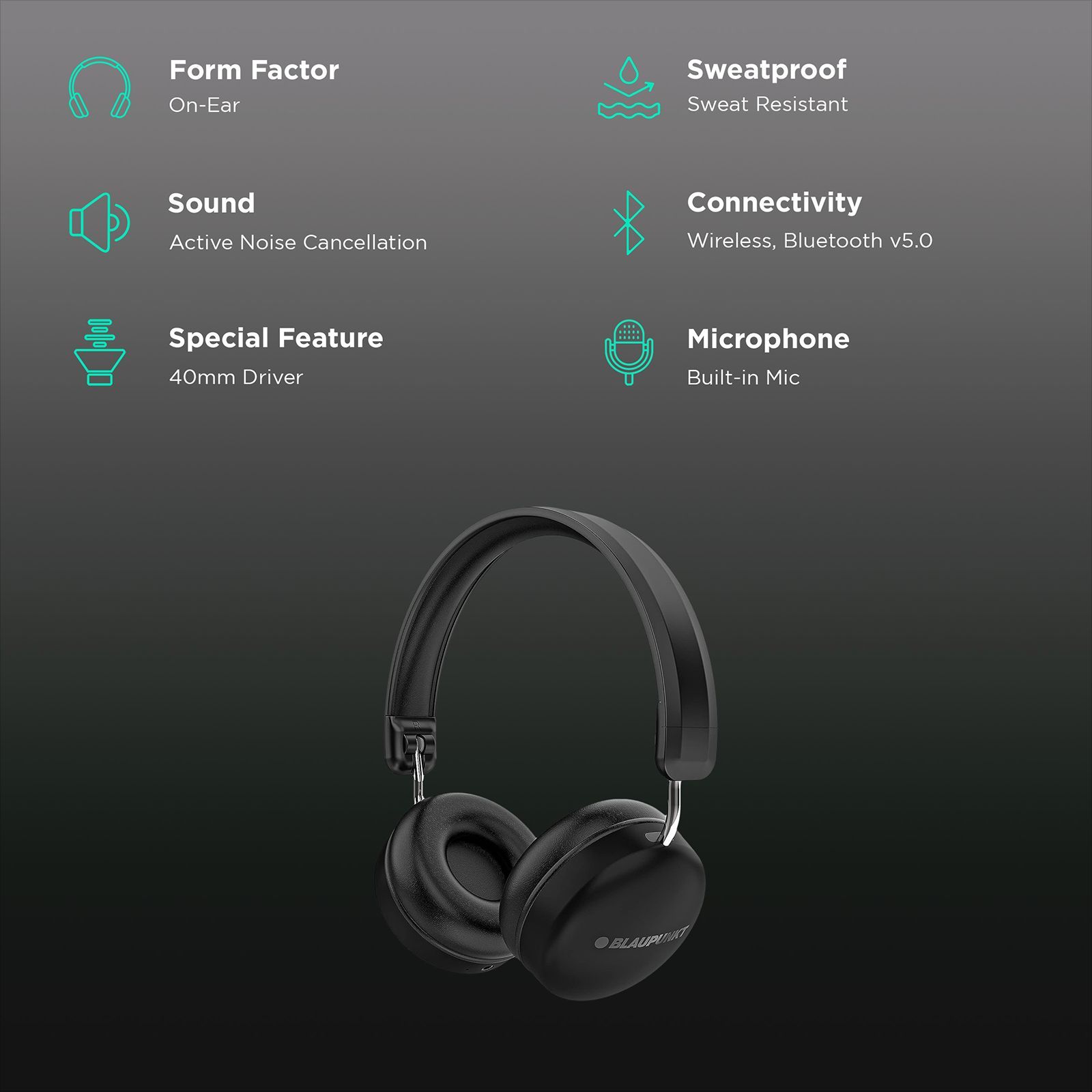 Blaupunkt BH51 Bluetooth Headphone with Mic (HD Sound, On Ear, Black)_2