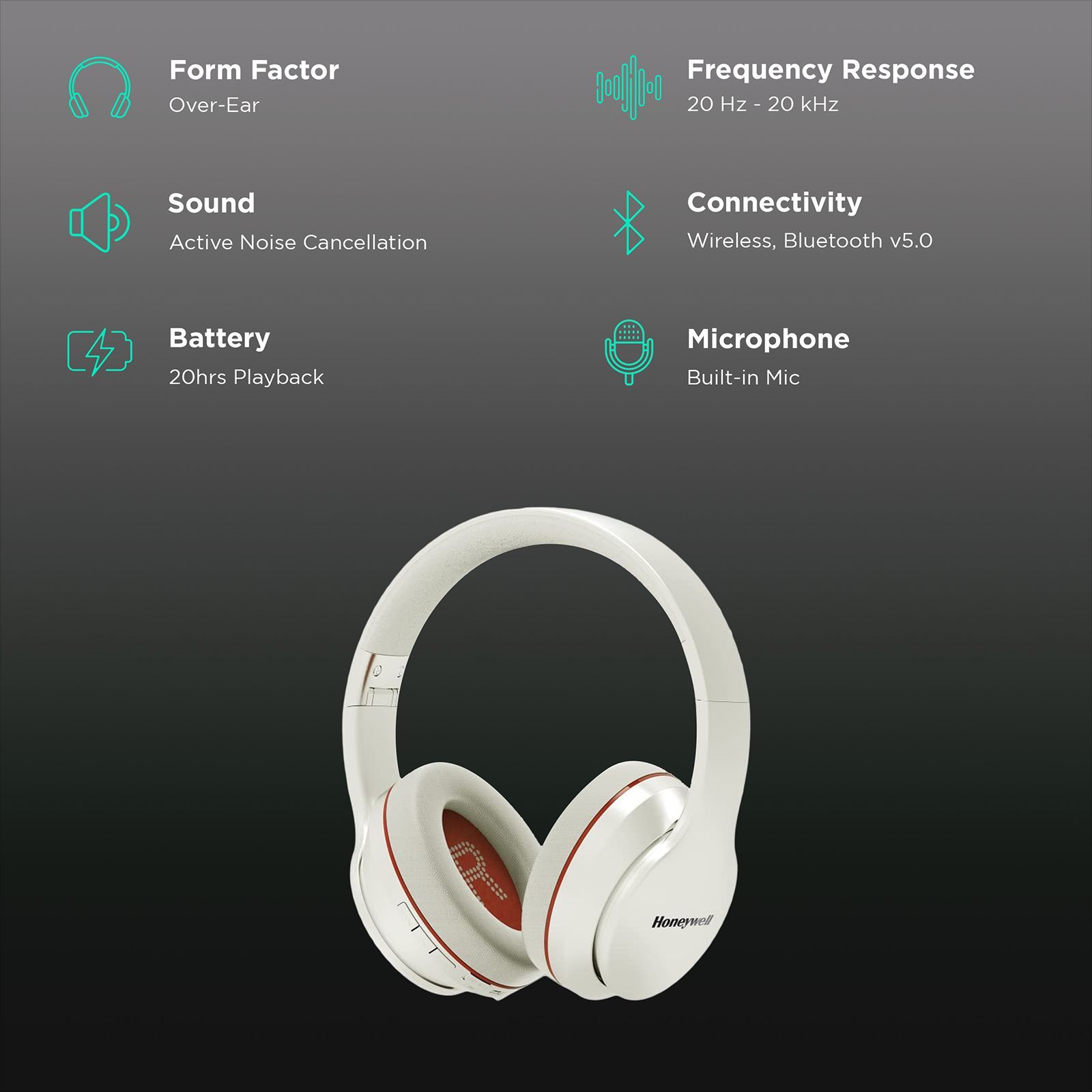 Honeywell Trueno U10 Bluetooth Headset with Mic (Upto 20 Hours Playback, Over Ear, Silver)_2