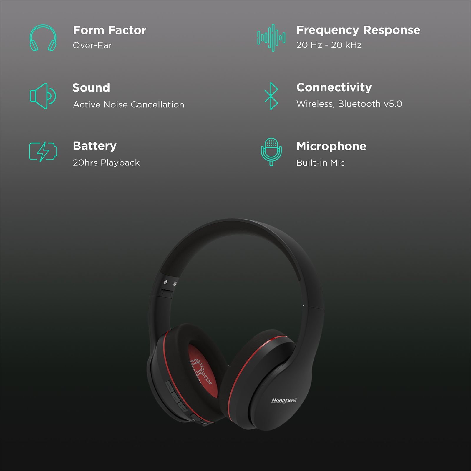 Honeywell Trueno U10 Bluetooth Headphone with Mic (Google Assistant Enabled, Over Ear, Grey) Honeywell Trueno U10 Bluetooth Headphone with Mic (Google Assistant Enabled, Over Ear, Grey)_2