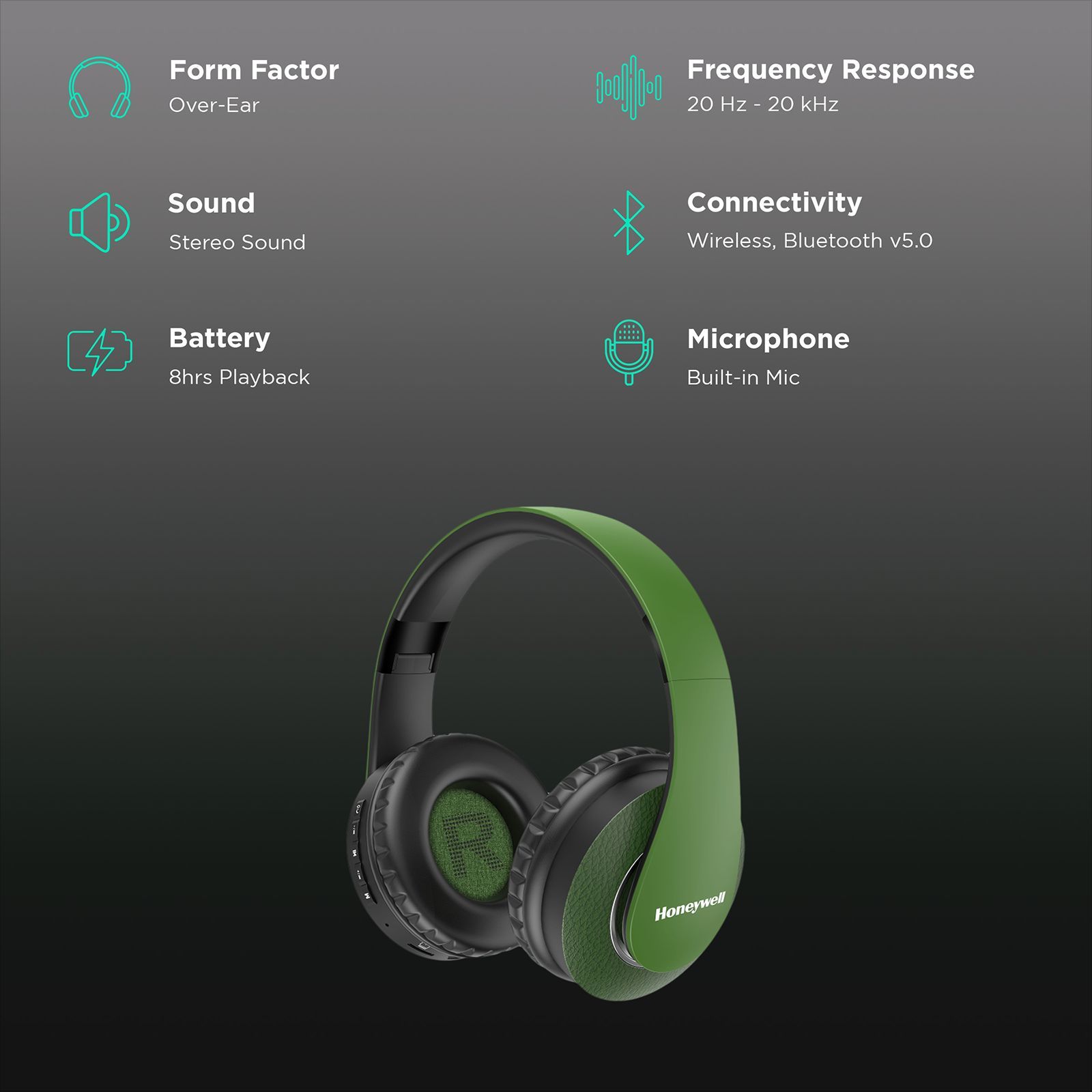 Honeywell Suono P20 Bluetooth Headphone with Mic (Google Assistant Enabled, Over Ear, Olive Green)_2