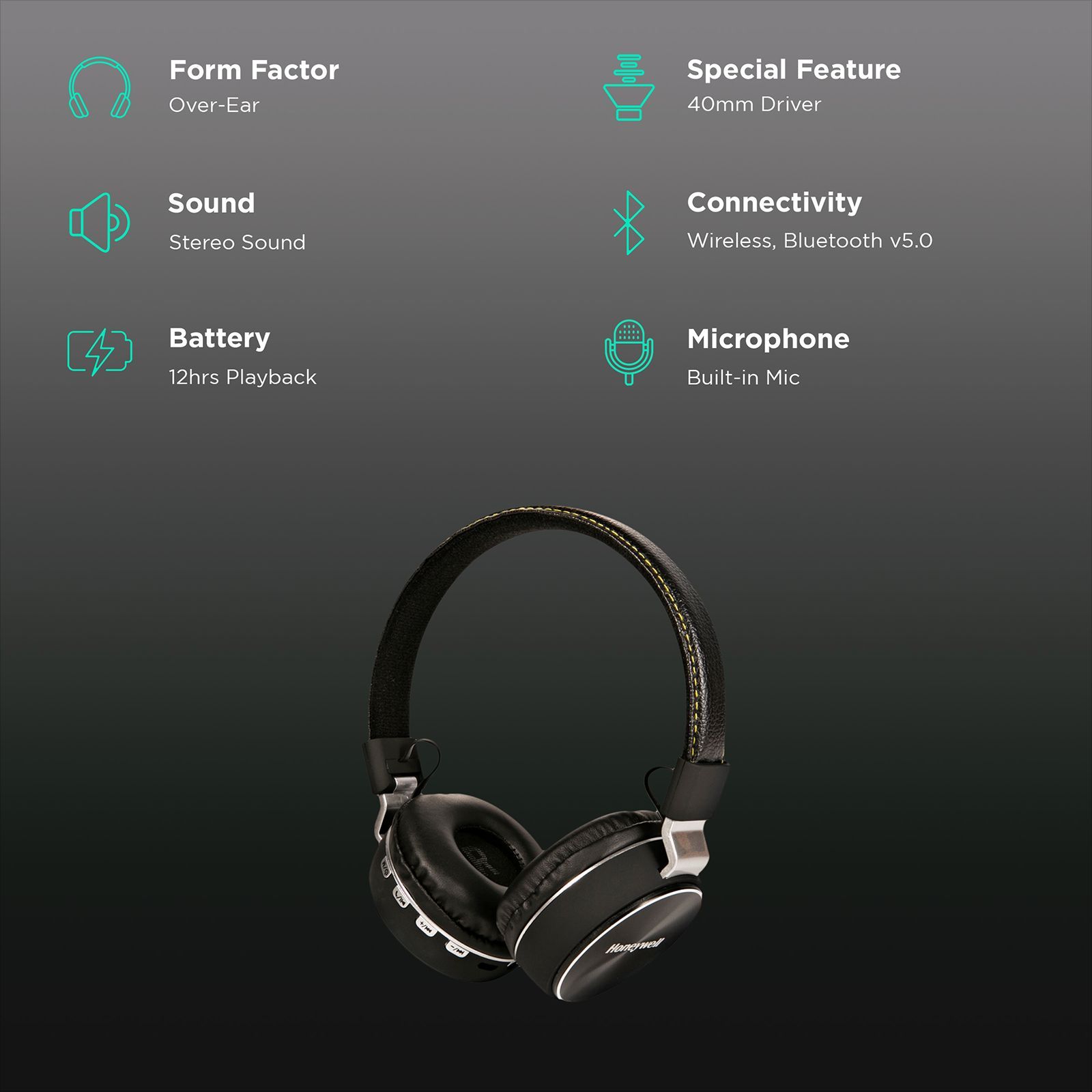 Honeywell Moxie V10 Bluetooth Headphone with Mic (Google Assistant Enabled, Over Ear, Black)_2