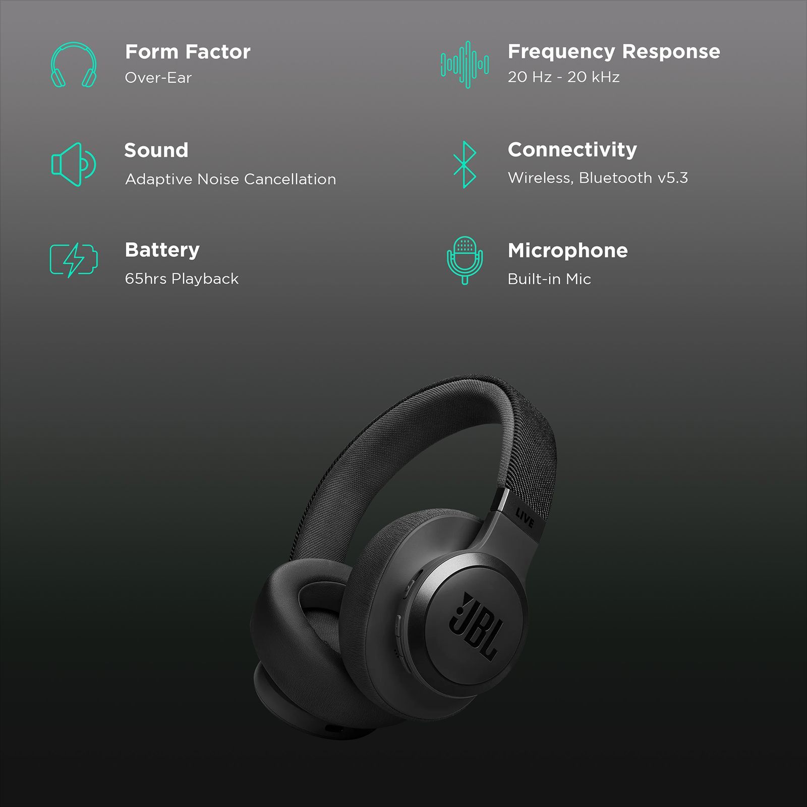 JBL LIVE 770NC Bluetooth Headphone with Mic (Upto 65 Hours Playback, Over Ear, Black)_2