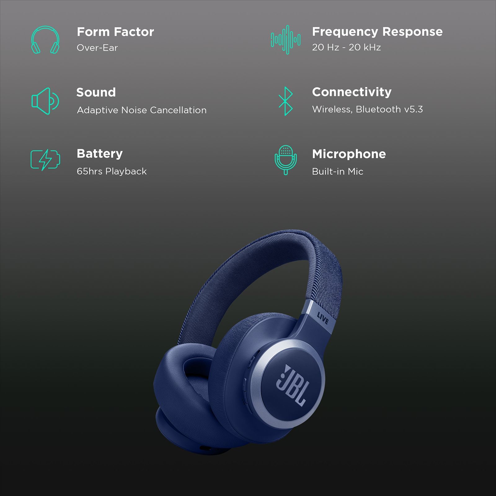 JBL LIVE 770NC Bluetooth Headphone with Mic (Upto 65 Hours Playback, Over Ear, Blue)_2