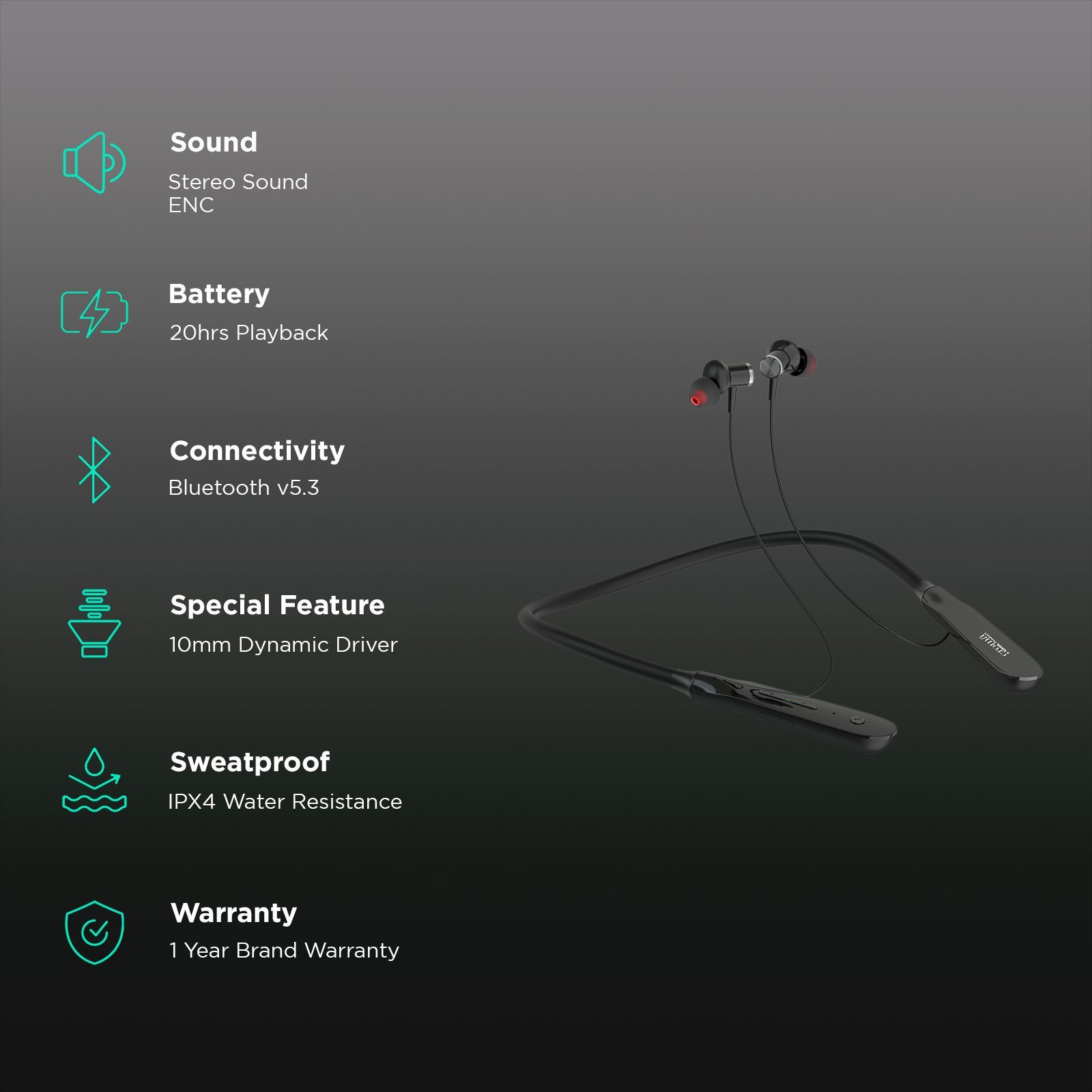 Croma CRSE020EPA0302 Neckband with Environmental Noise Cancellation (IPX4 Water Resistant, 20 Hours Playback, Black)_2