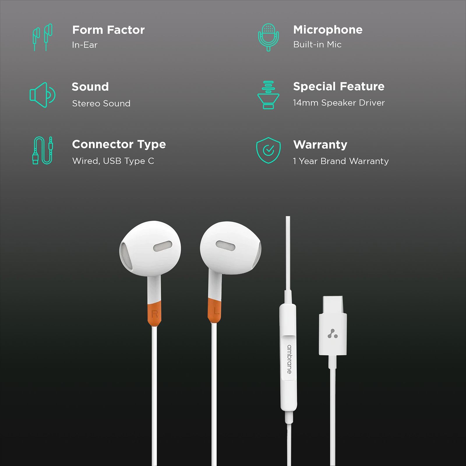 ambrane Beats T02 Wired Earphone with Mic (In Ear, White)_2