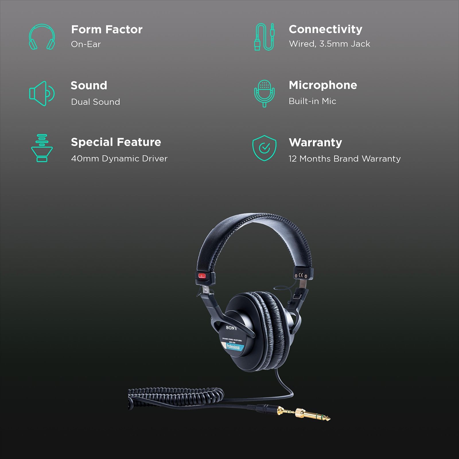 SONY MDR-7506 Wired Headphone with Mic (On Ear, Black)_2