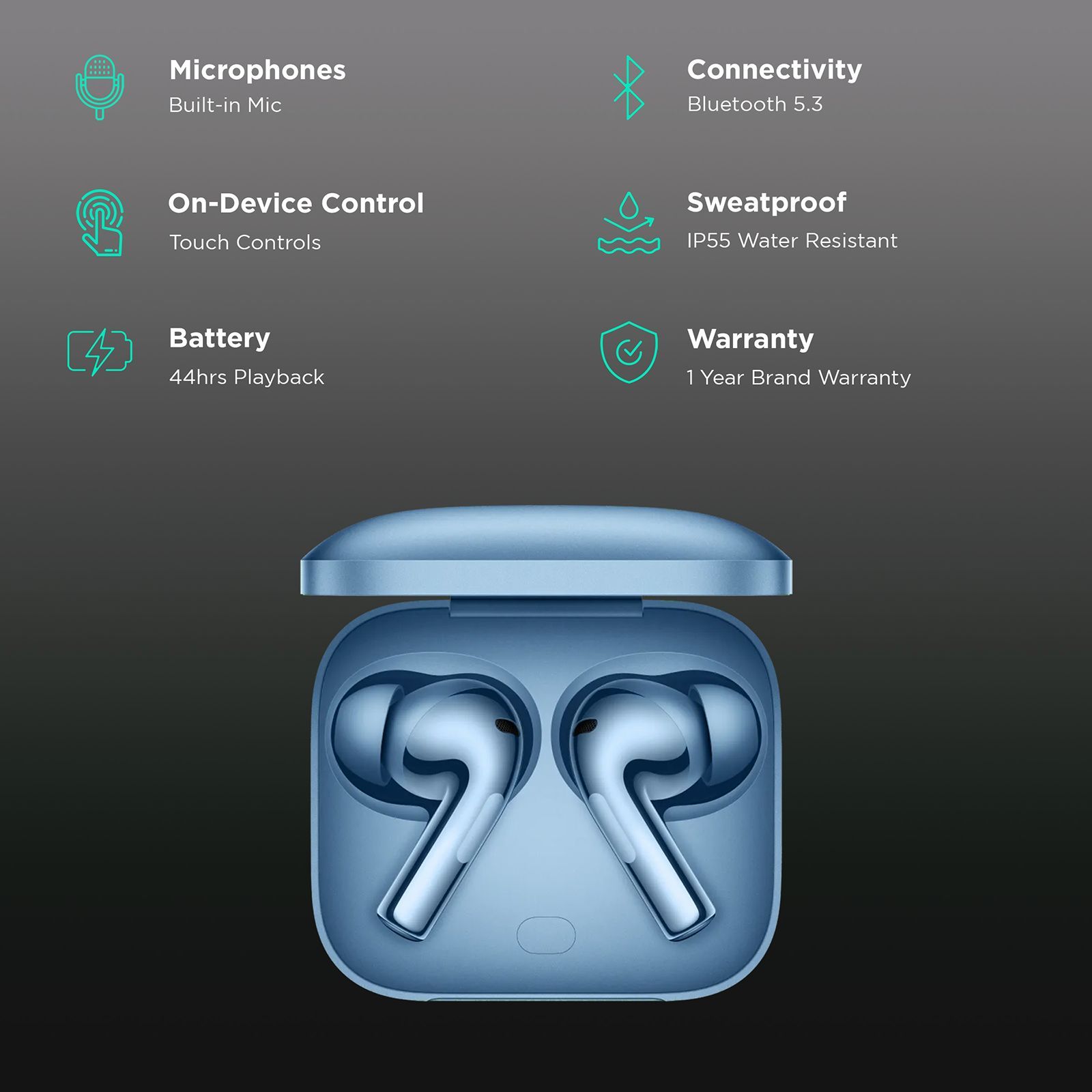 OnePlus Buds 3 TWS Earbuds with Adaptive Noise Cancellation (IP55 Water & Dust Resistant, Fast Charging, Splendid Blue)_2