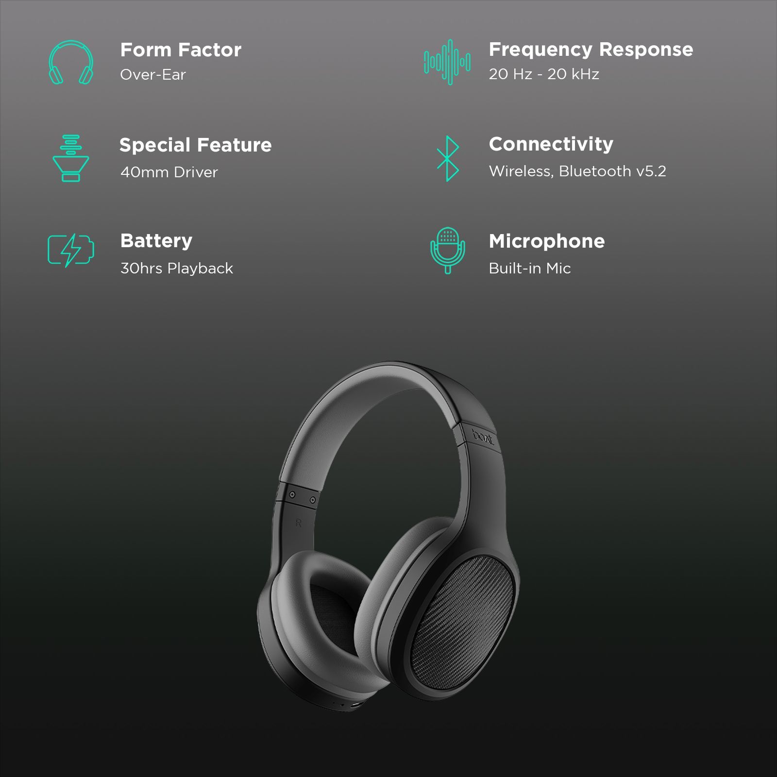 boAt Rockerz 460 Bluetooth Headphone with Mic (Dual Pairing, Over Ear, Active Black)_2