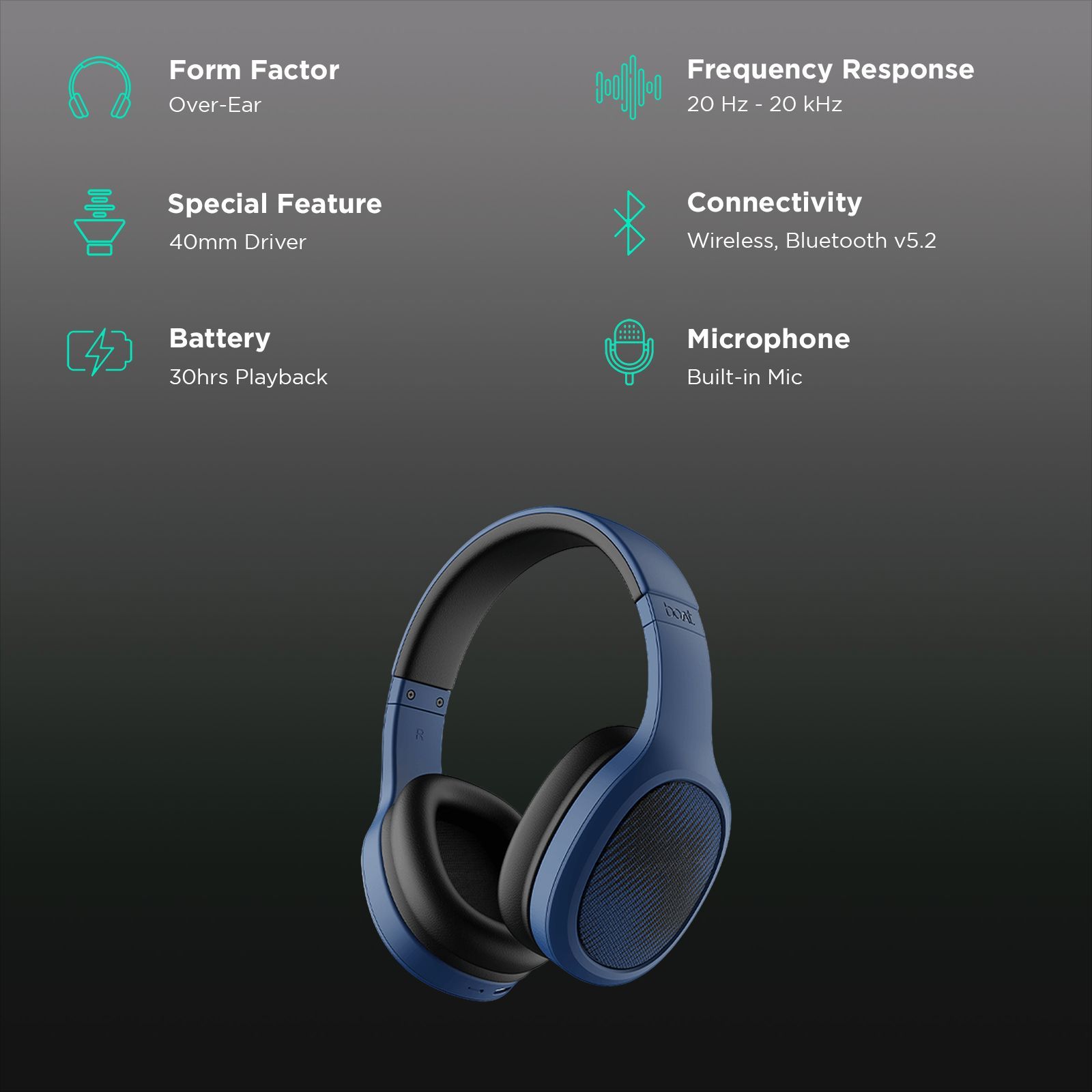 boAt Rockerz 460 Bluetooth Headphone with Mic (Dual Pairing, Over Ear, Bold Blue)_2