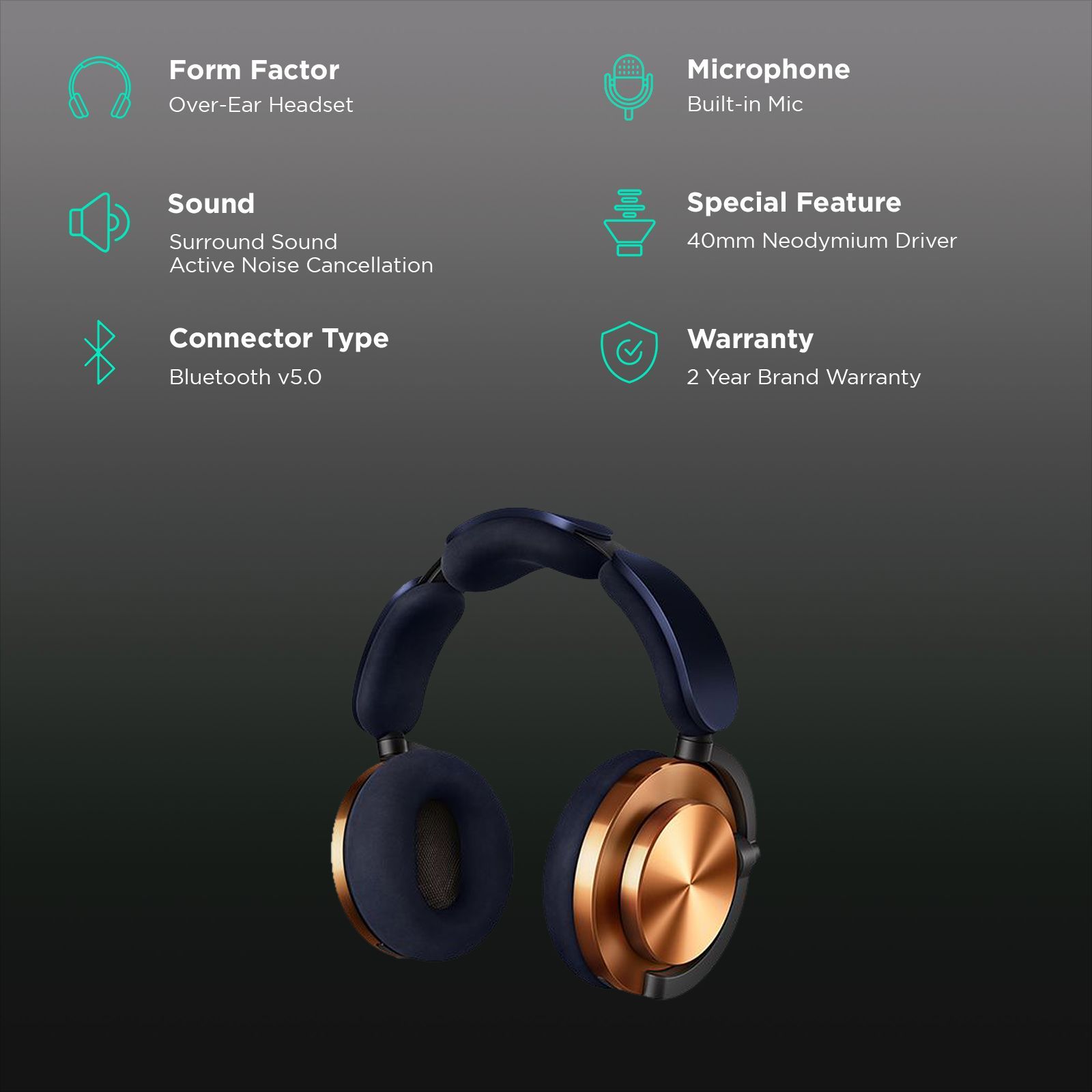 dyson OnTrac Bluetooth Headphone with Mic (Siri Voice Assistant, Over Ear, CNC Copper)_2