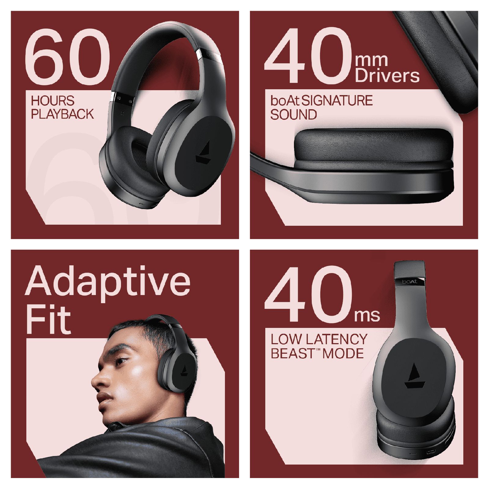 boAt Rockerz 412 Bluetooth Headphone with Mic (60 Hours Playback, Over Ear, Active Black)q_2