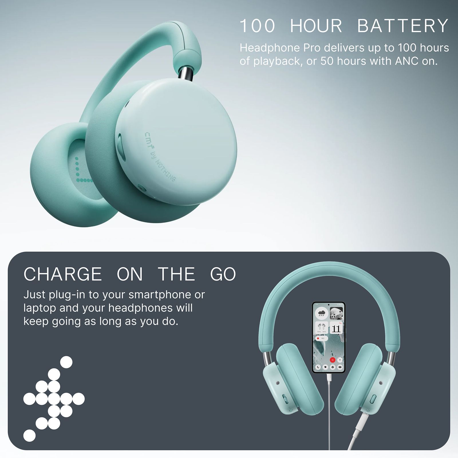 Nothing CMF Headphone Pro A11300011 Bluetooth Headphone with Mic (Hybrid Adaptive Active Noise Cancellation, Over Ear, Light Green_7