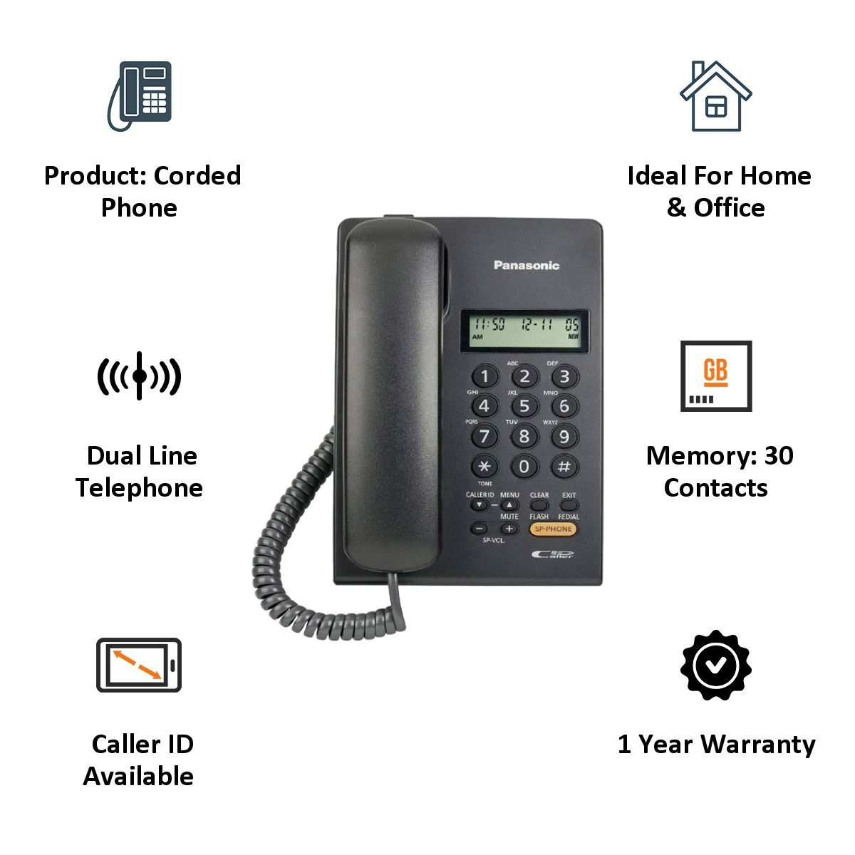 Panasonic Corded Phone (KX-TSC62, Black)_3
