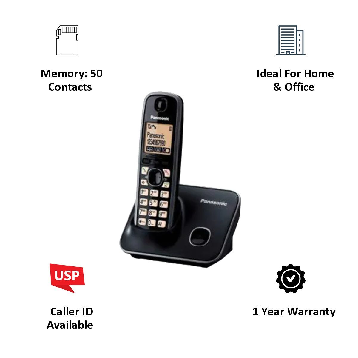 Panasonic Digital Cordless Phone (KX-TG3711SX, Black)_3