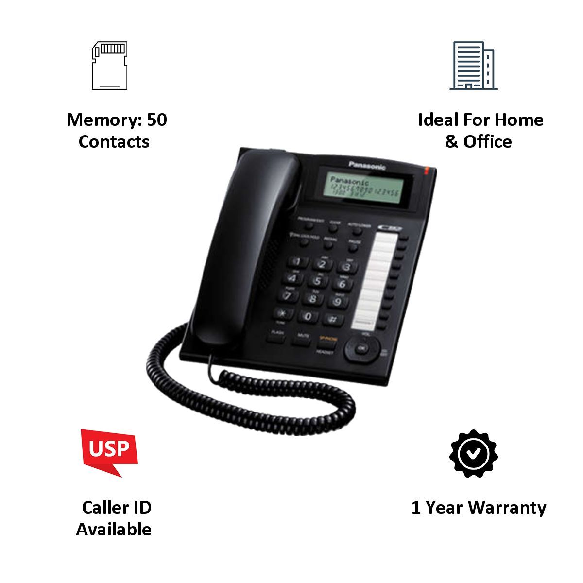 Panasonic Corded Phone (KX-TS880, Black)_3