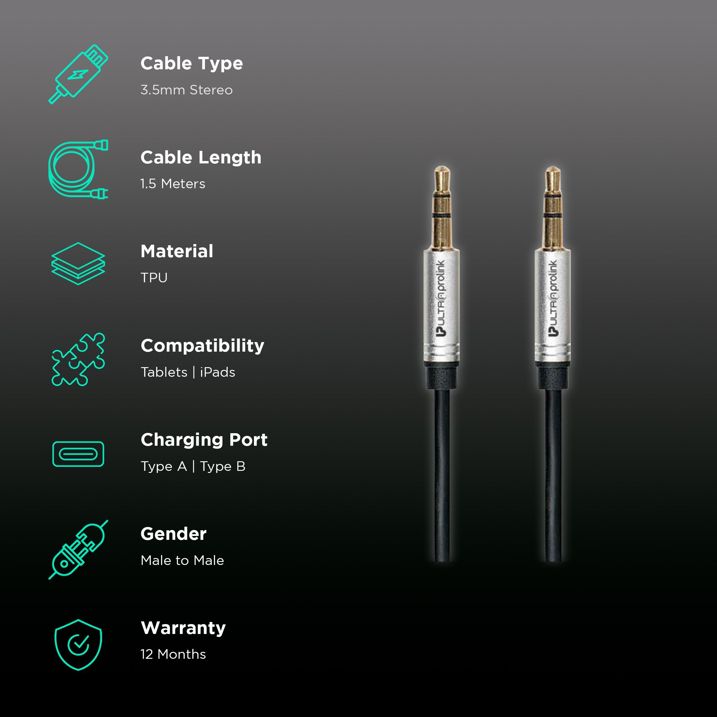 ultraprolink AudioOX 3.5mm Aux to 3.5mm Aux 4.92 Feet (1.5M) Cable (Tangle Free, Black)_2