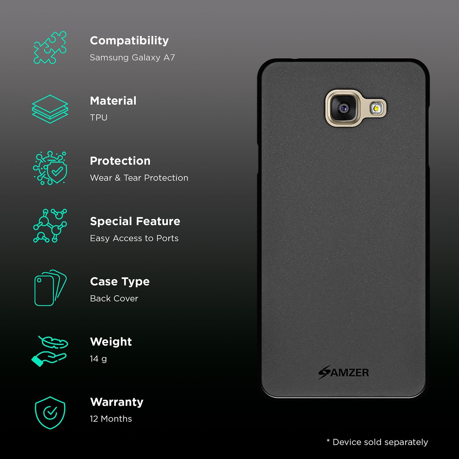 AMZER AMZ98206 Soft TPU Back Cover for Samsung Galaxy A7 (Wear And Tear Protection, Black)_2