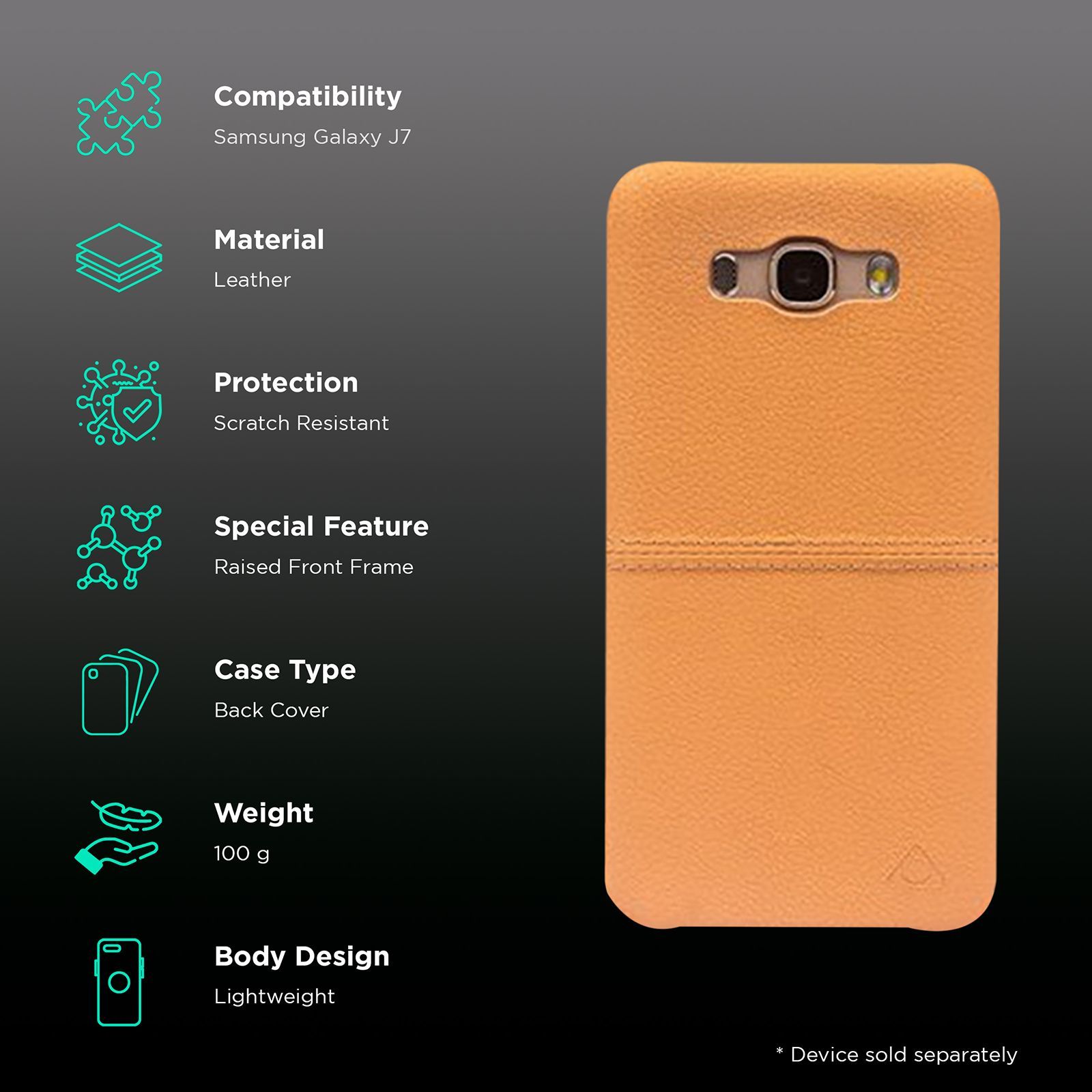 stuffcool Aristo Leather Back Cover for Samsung Galaxy J7 (Camera Protection, Light Brown)_2