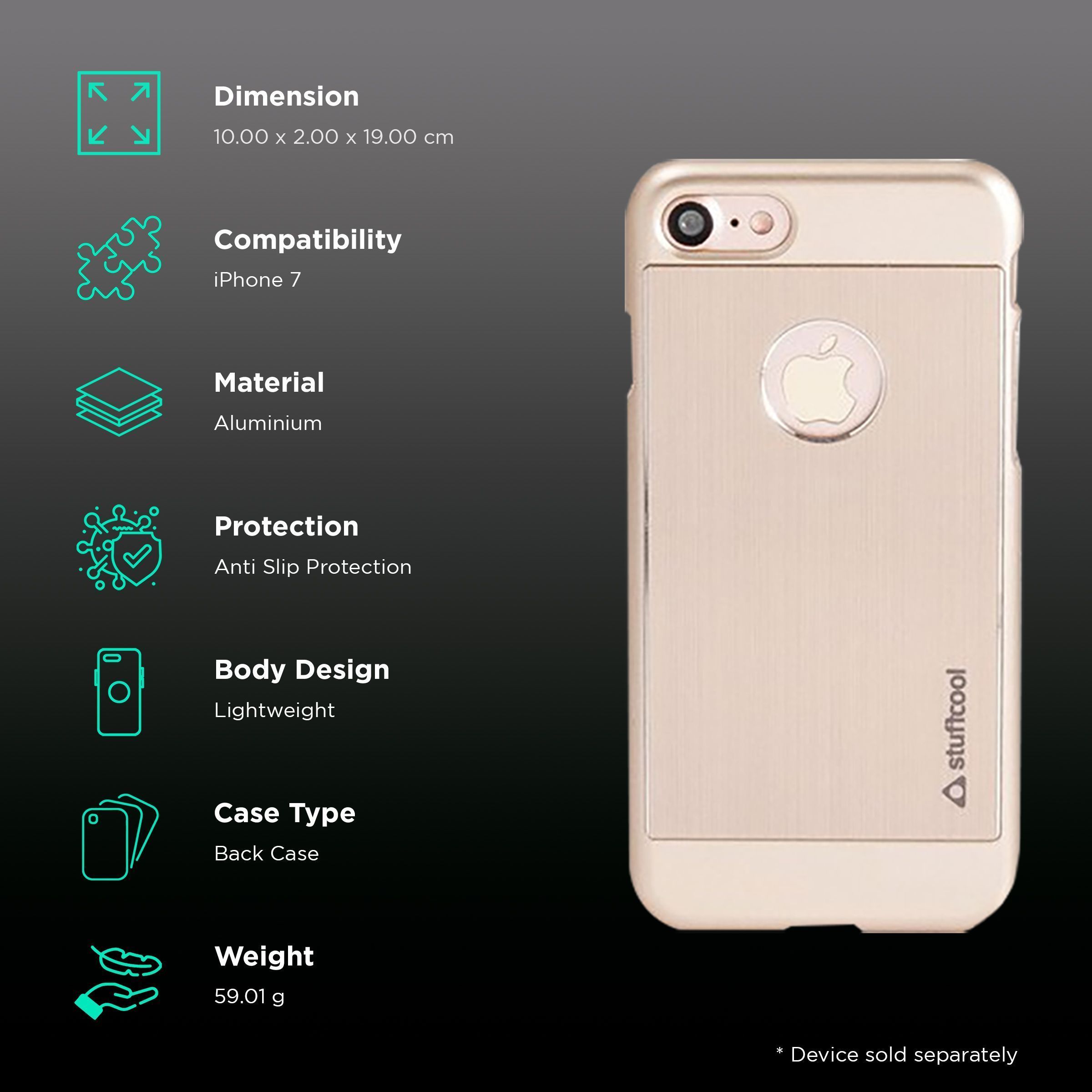 stuffcool Deco Hard Aluminium Back Cover for Apple iPhone 7 (Lightweight & Durable Protection, Gold)_2