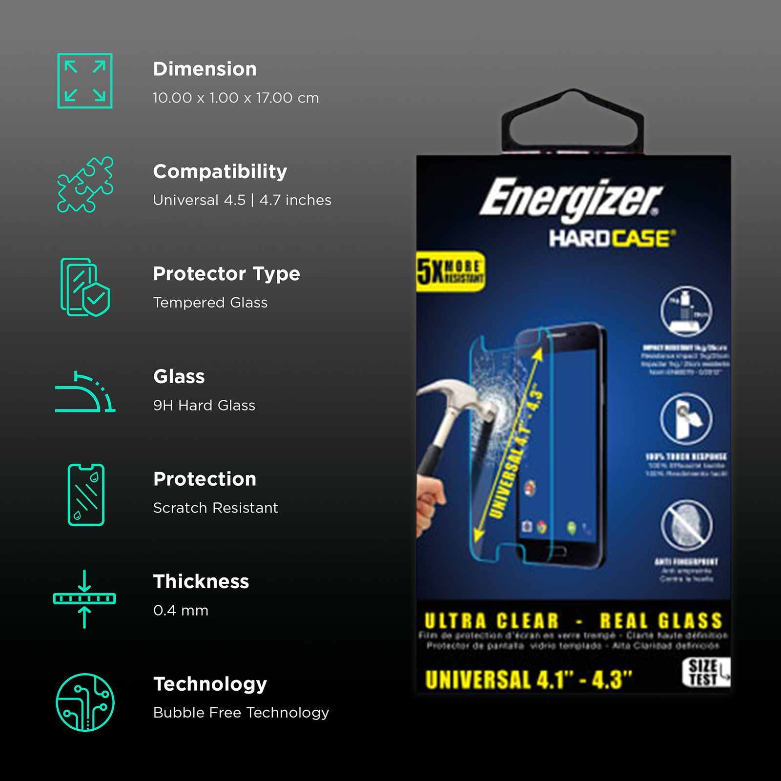 Energizer Universal Tempered Glass Screen Guard for Mobiles (Fingerprint Resistant)_3