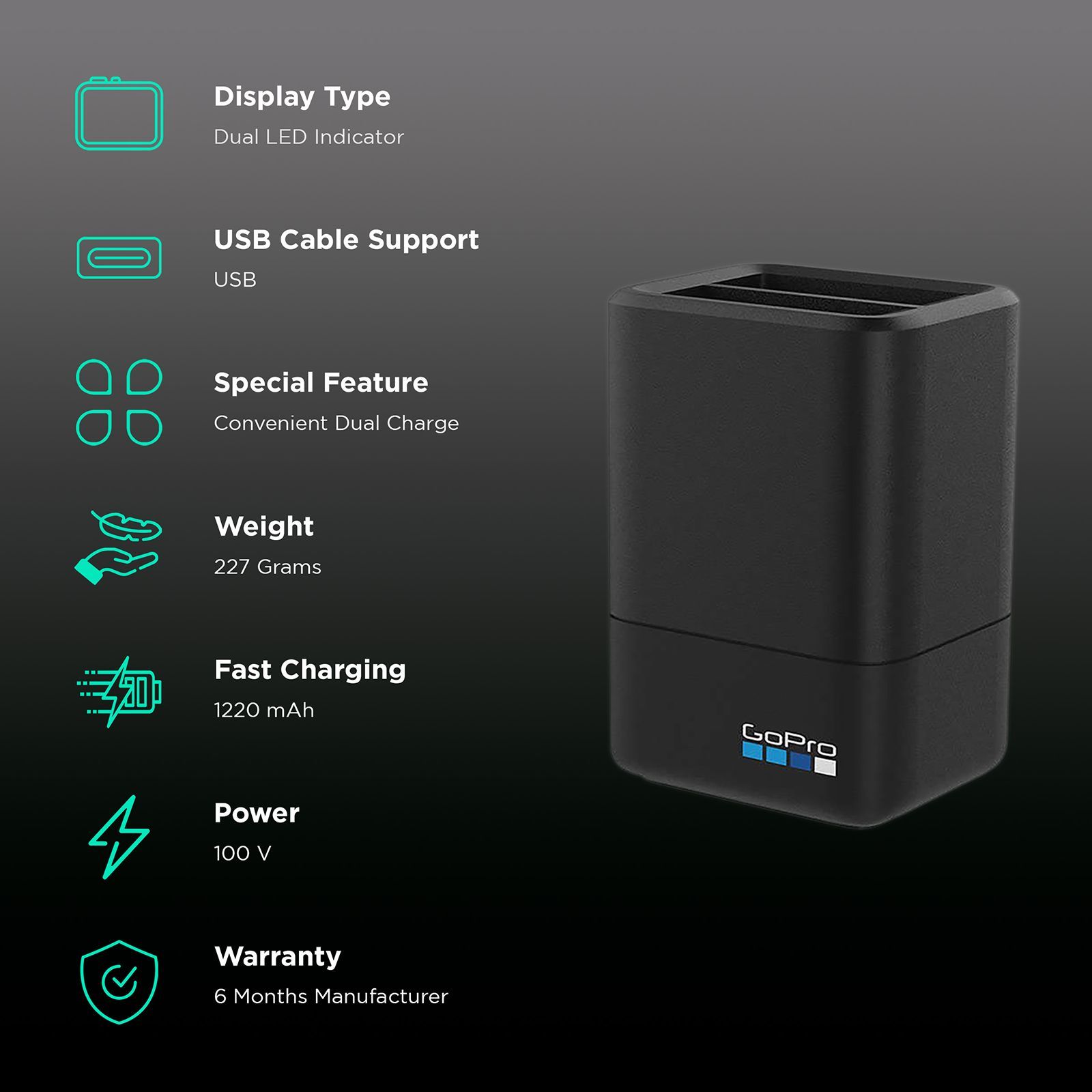 GoPro Dual Camera Battery Charger for HERO 5, HERO 6 & HERO 7_2