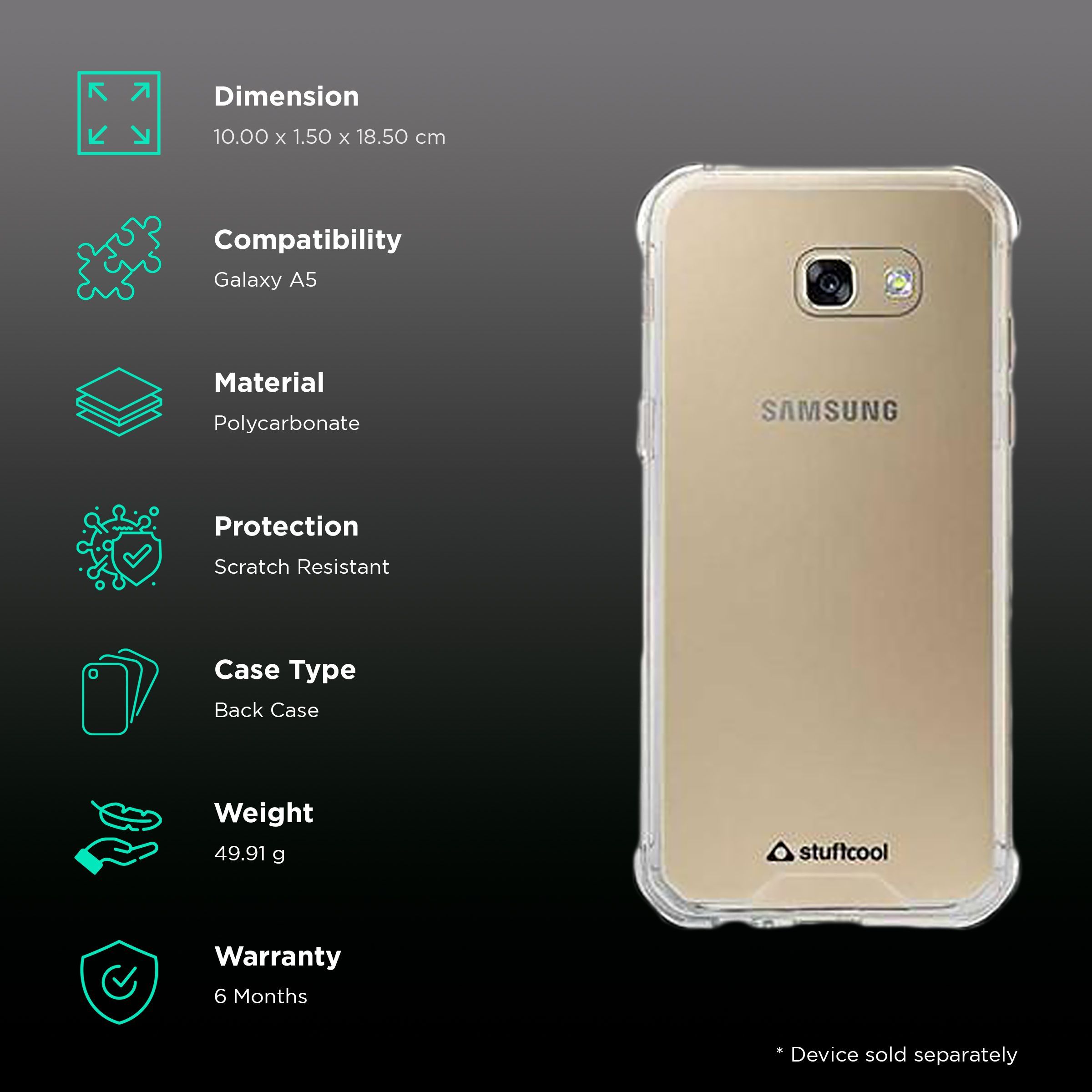 stuffcool Aero Hard & Soft Polycarbonate Back Cover for SAMSUNG Galaxy A5 (Scratch Resistant, Clear)_2
