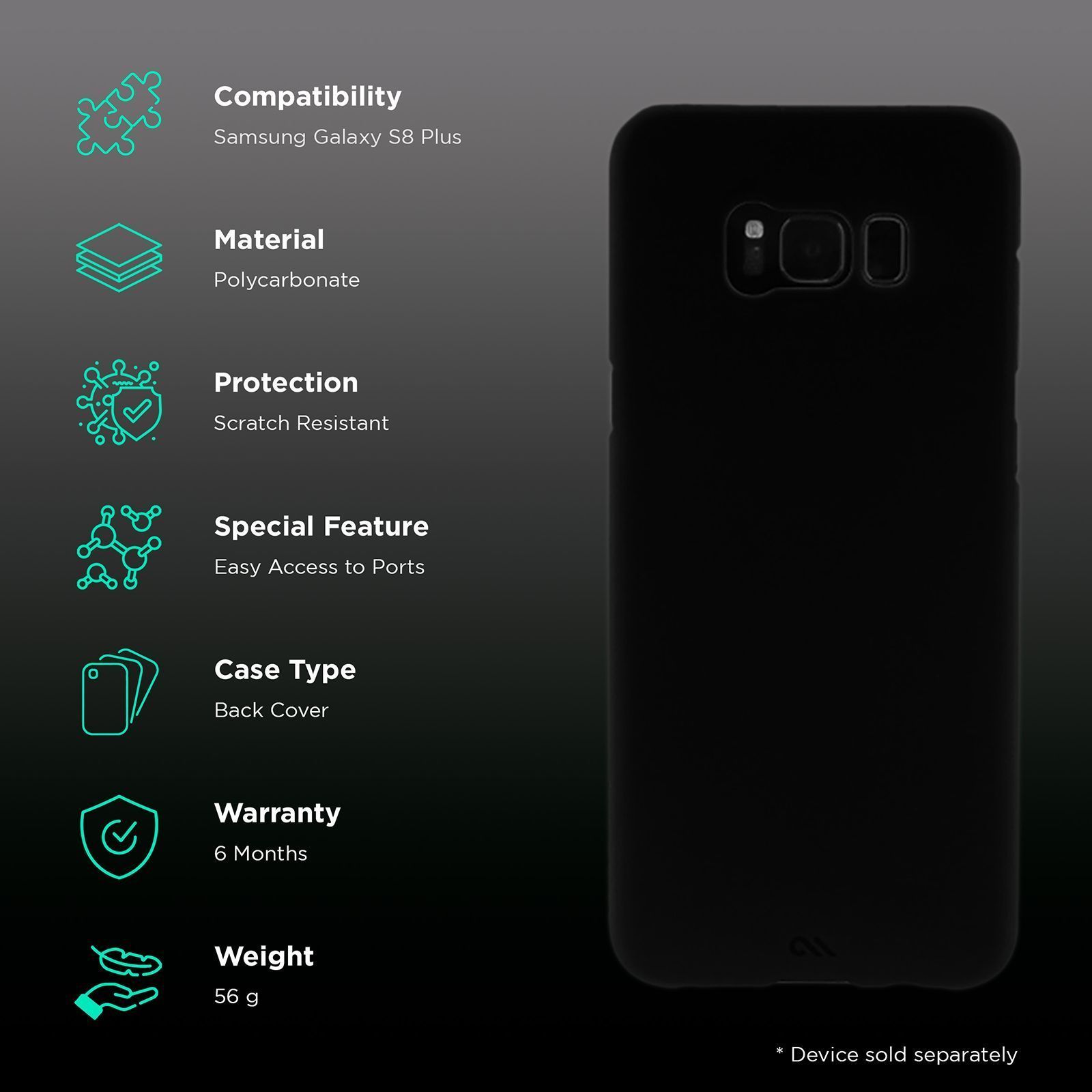 Case-Mate Barely Polycarbonate Back Cover for Samsung Galaxy S8 Plus (Camera Protection, Black)_2