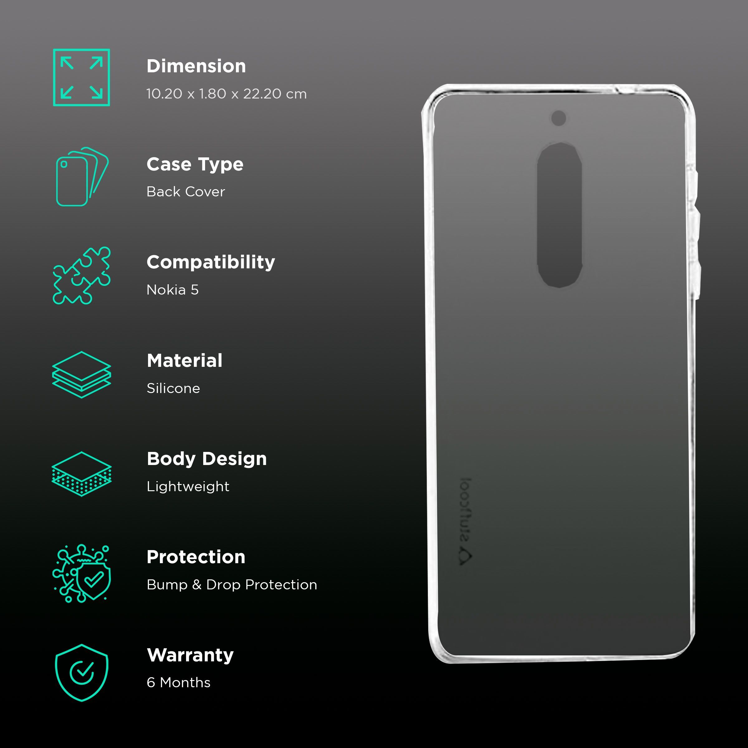 stuffcool PRNK5 Silicone Back Cover for Nokia 5 (Camera Protection, Transparent)_2