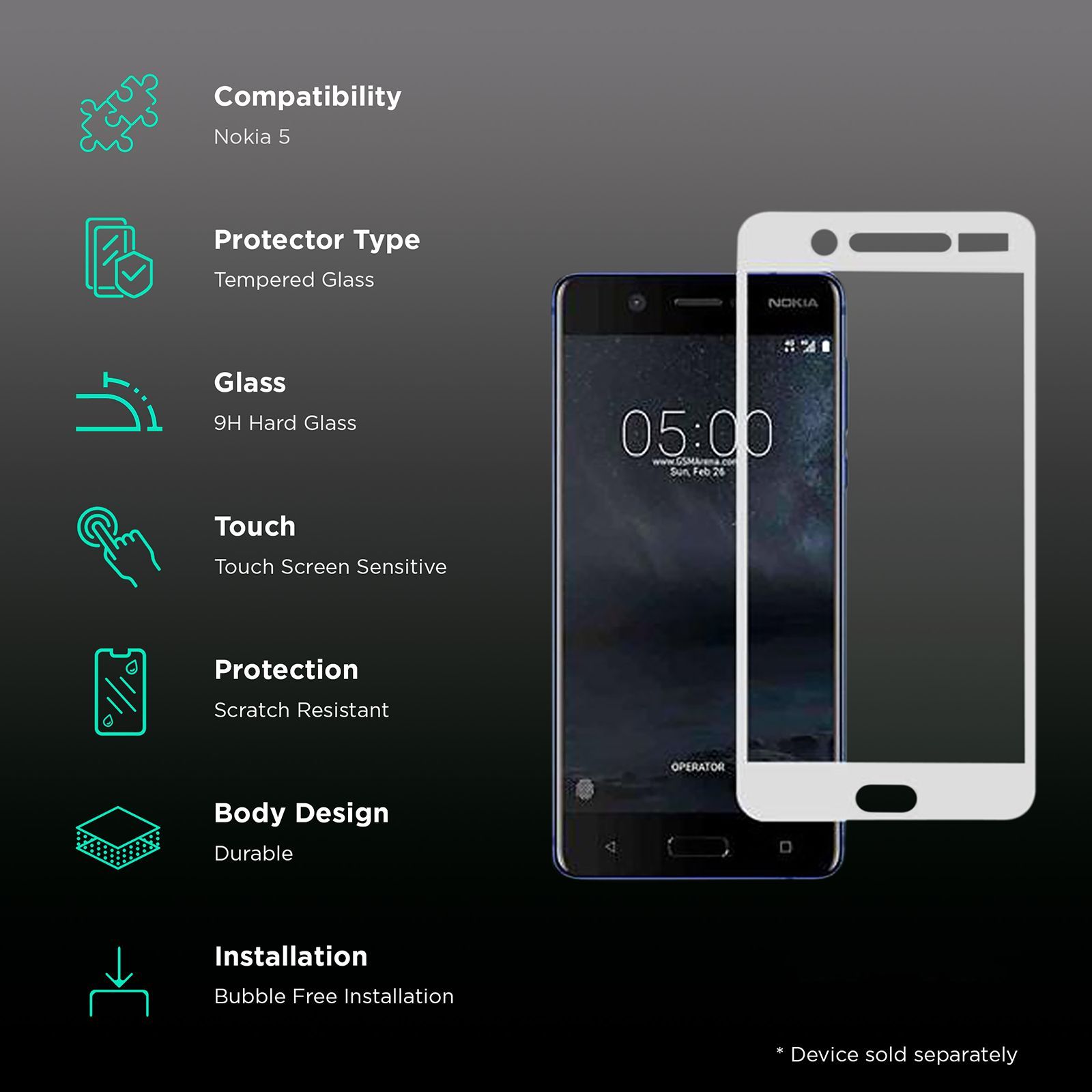 stuffcool MGGP25DNK5 Tempered Glass for Nokia 5 (Scratch Resistant)_3