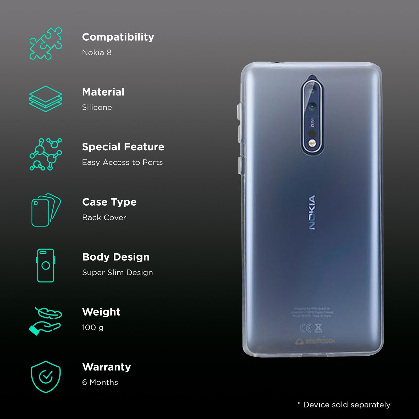 stuffcool PRNK8 Silicone Back Cover for Nokia 8 (Camera Protection, Transparent)_2