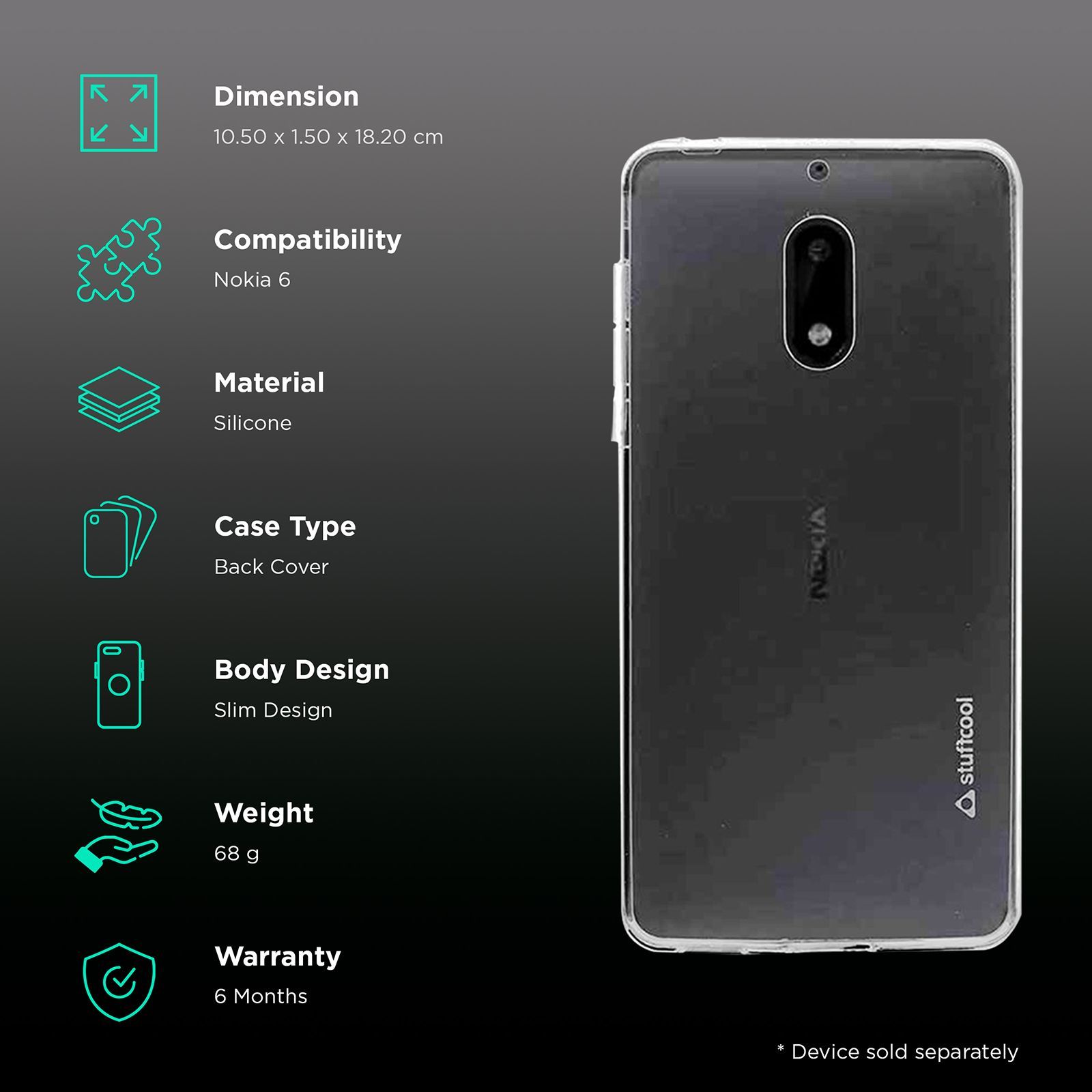 stuffcool Pure Soft Silicone Rubber Back Cover for Nokia 6 (Enhanced Grip, Transparent) stuffcool Pure Soft Silicone Rubber Back Cover for Nokia 6 (Enhanced Grip, Transparent)_2