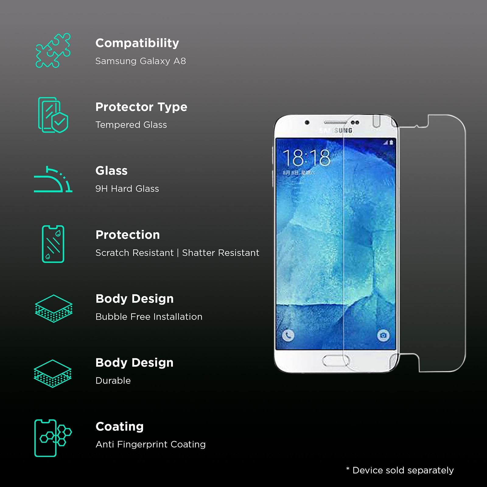 stuffcool Puretuff Tempered Glass for Samsung Galaxy A8 (Scratch Resistant Design)_3