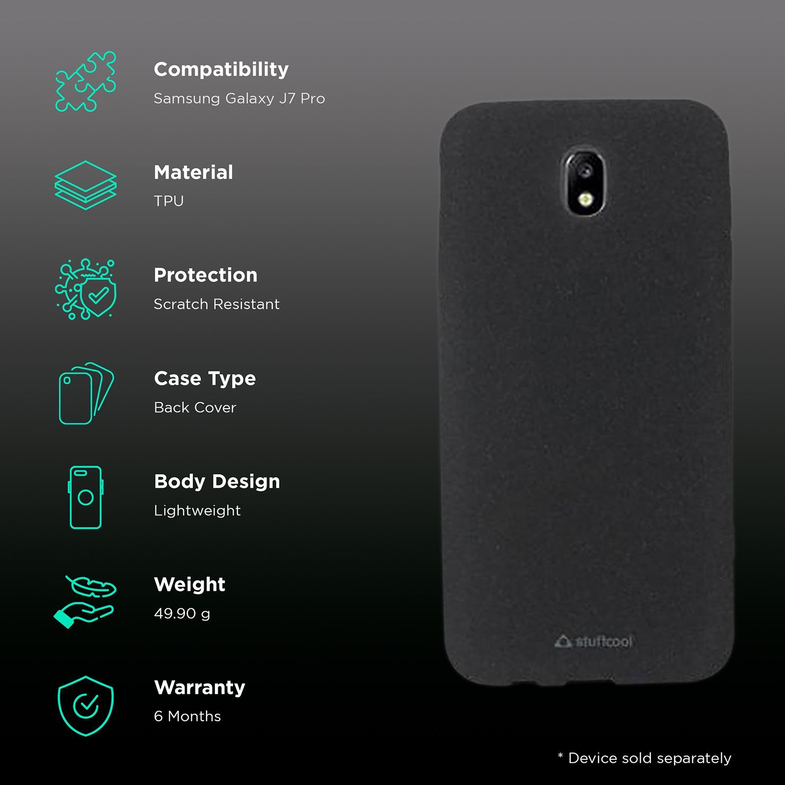 stuffcool Sable Sandy TPU Back Cover for Samsung Galaxy J7 Pro (Camera Protection, Black)_2