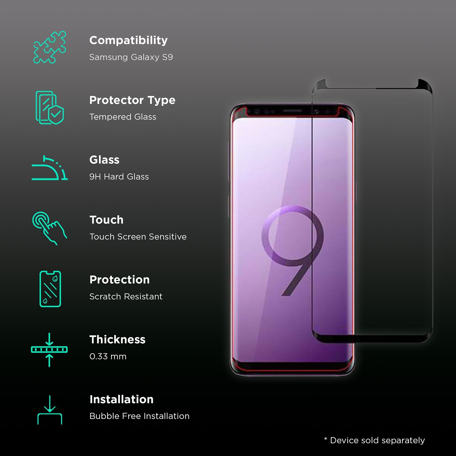 stuffcool Full Covarage 3D Tempered Glass for Samsung Galaxy S9 (Scratch Resistant)_3