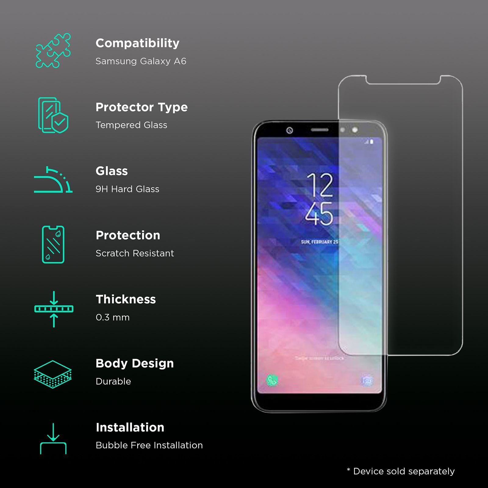 stuffcool Mighty Tempered Glass for Samsung Galaxy A6 (9H Hardness)_3