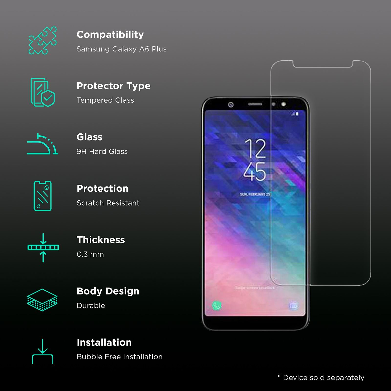 stuffcool Mighty Tempered Glass for Samsung Galaxy A6 Plus (9H Hardness)_3
