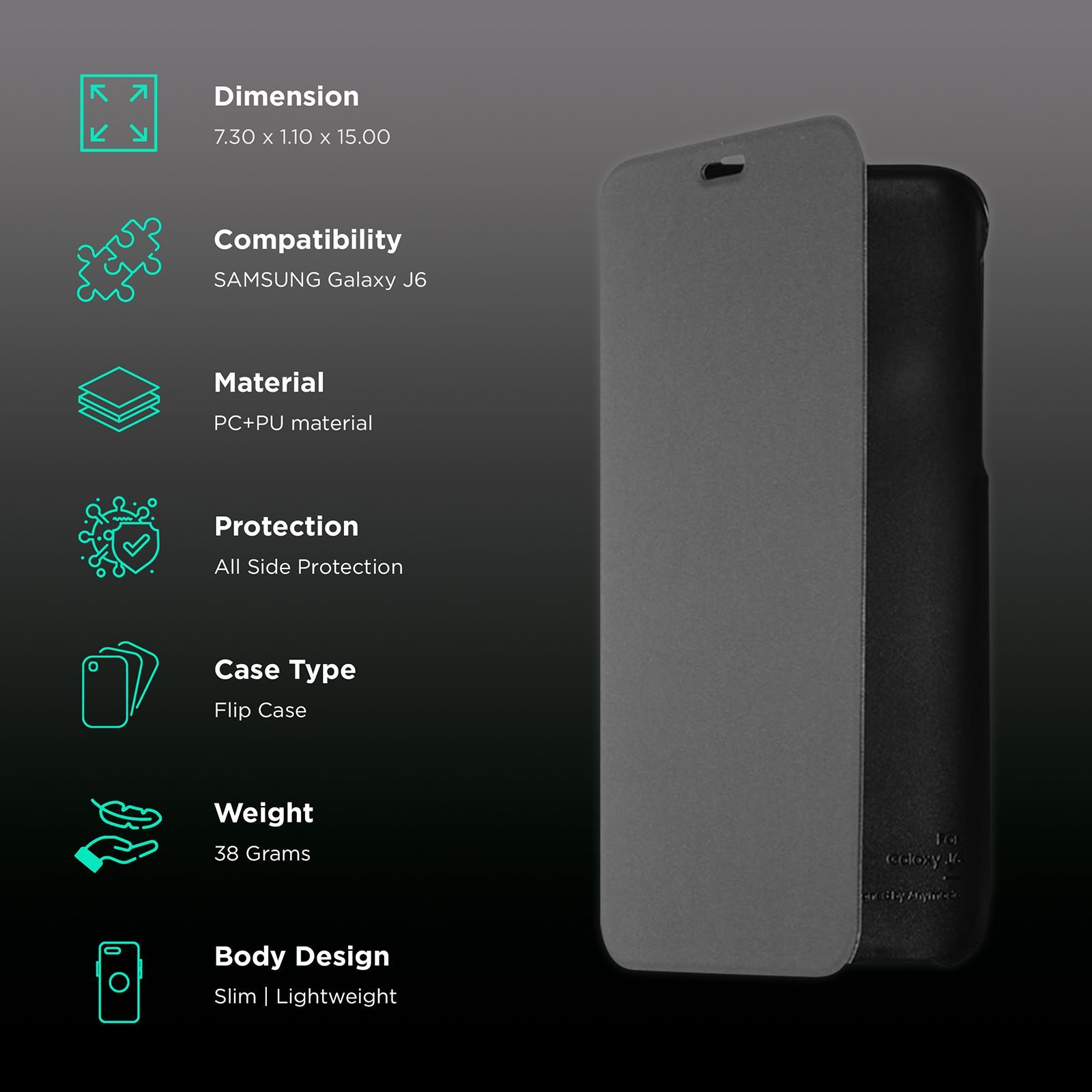 SAMSUNG Polycarbonate & Polyurethane Flip Cover for SAMSUNG Galaxy J6 (Anti Slip Grip, Black)_2