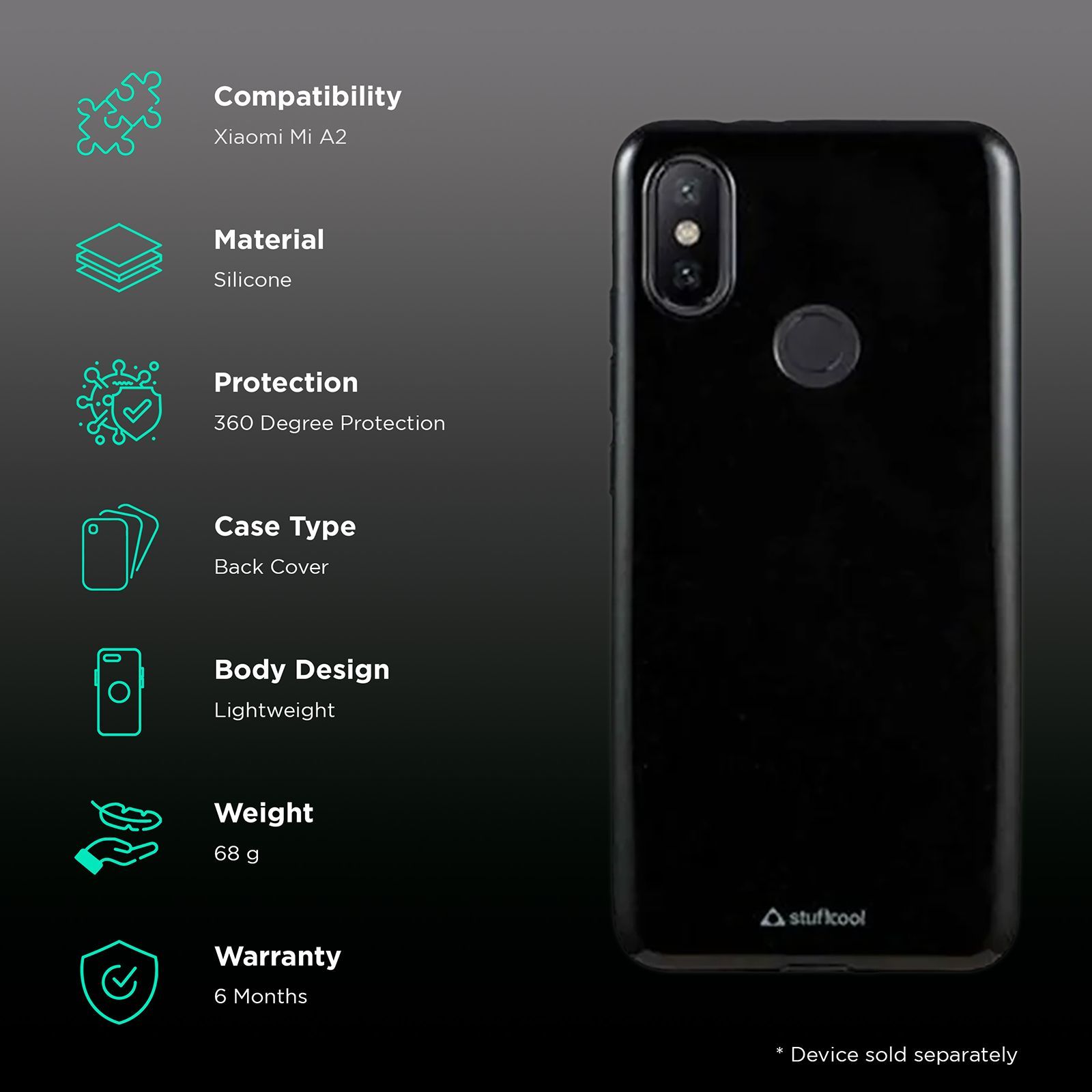 stuffcool Color Pop Soft Silicone Back Cover for Mi A2 (Camera Protection, Black)_2