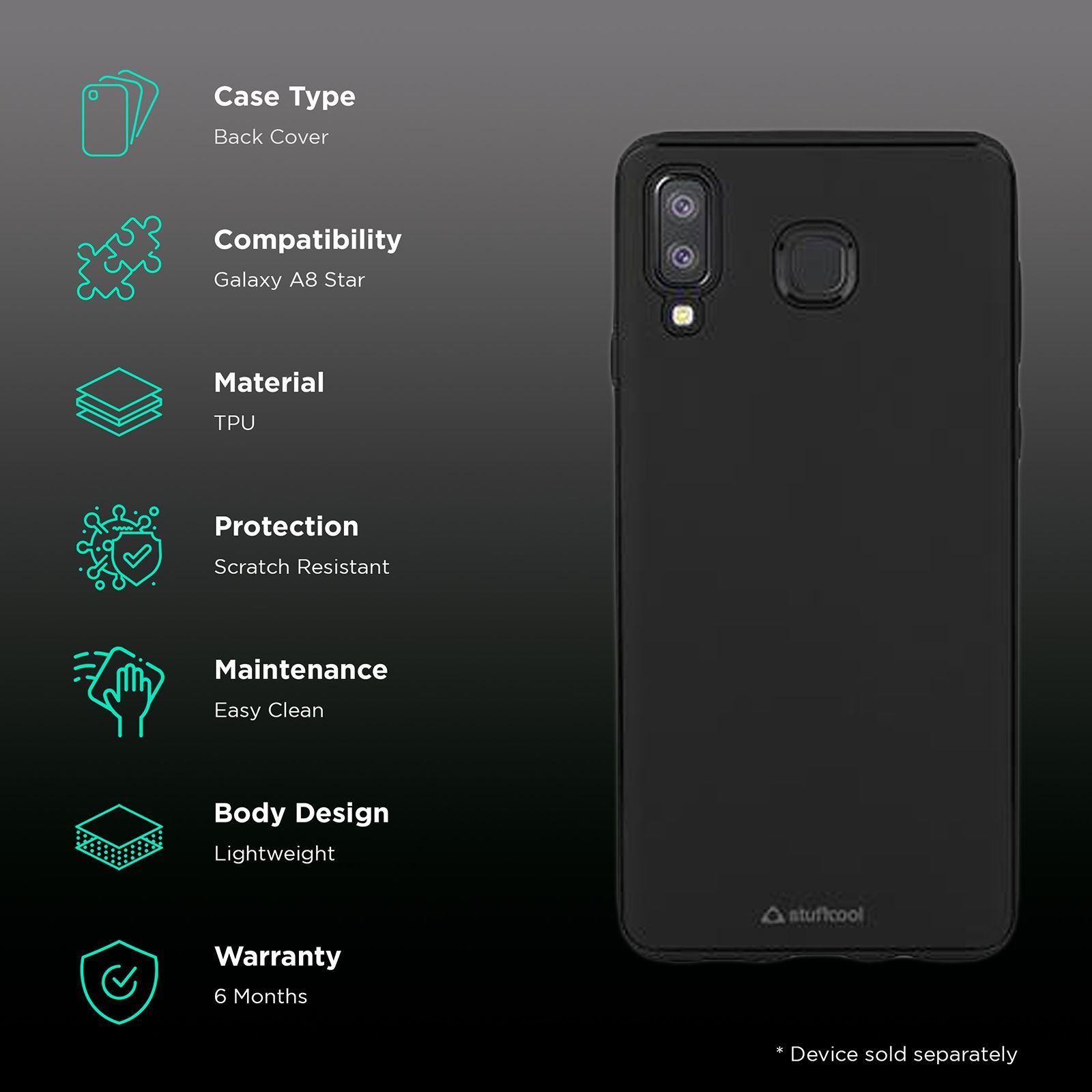 stuffcool Armour Soft TPU Back Case for SAMSUNG Galaxy A8 Star (Raised Lip to Protect Screen, Black)_2