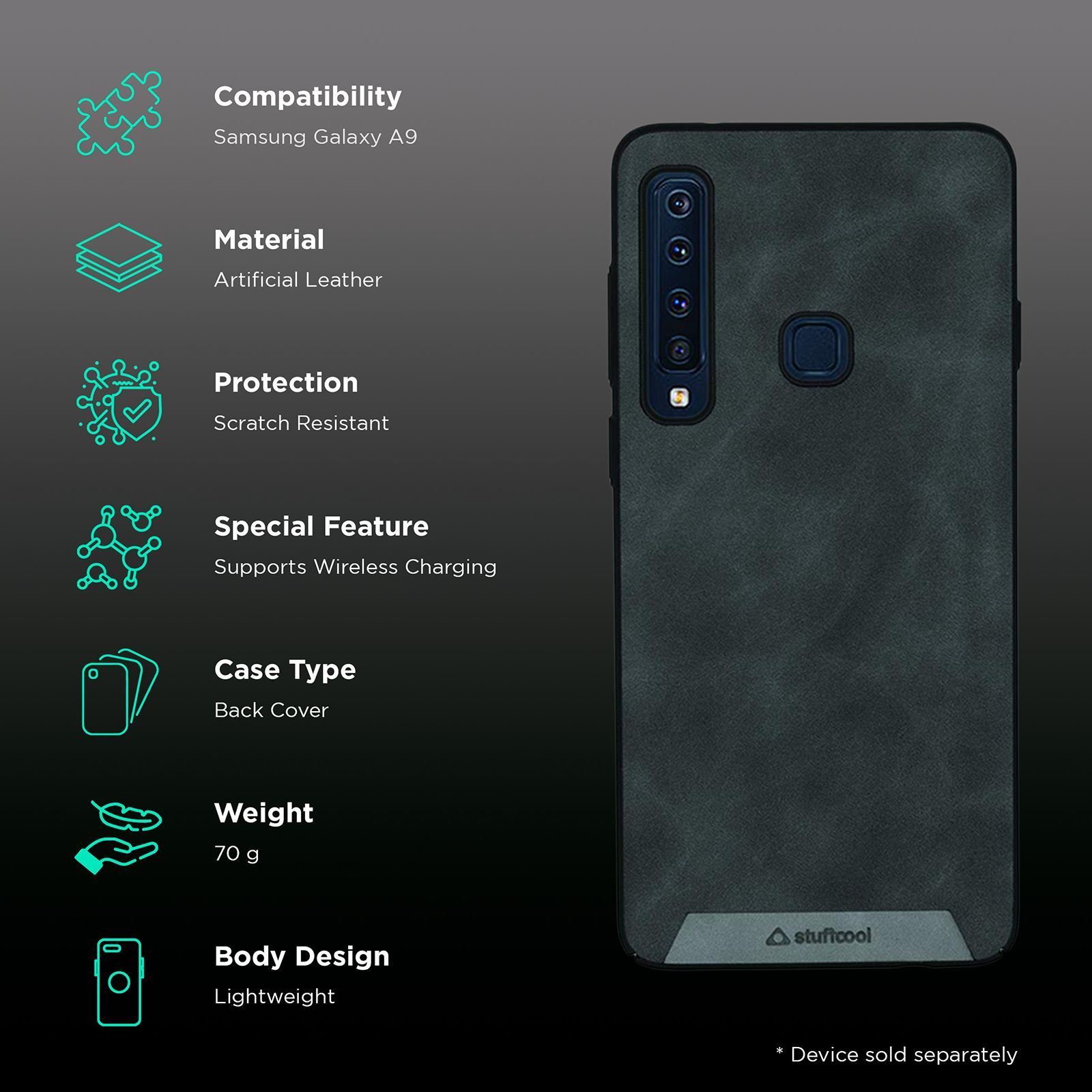 stuffcool Rego PU Leather Back Cover for Samsung Galaxy A9 2018 (Camera Protection, Black)_5