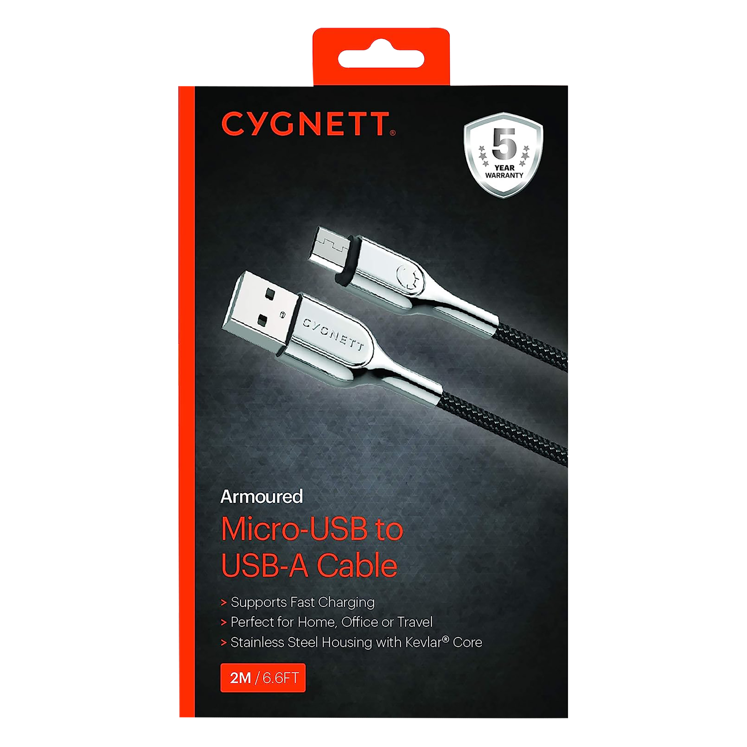 CYGNETT Armoured Type A to Micro USB 6.5 Feet (2M) Cable (Double Braided Nylon, Black)_4