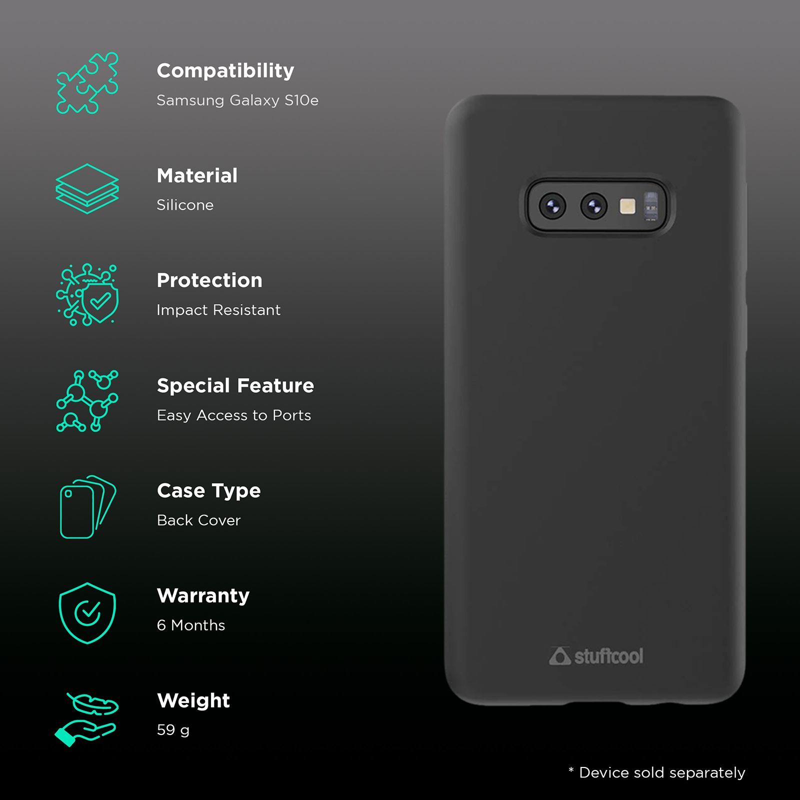 stuffcool Silo Soft Silicone Back Cover for Samsung Galaxy S10e (Camera Protection, Black)_5