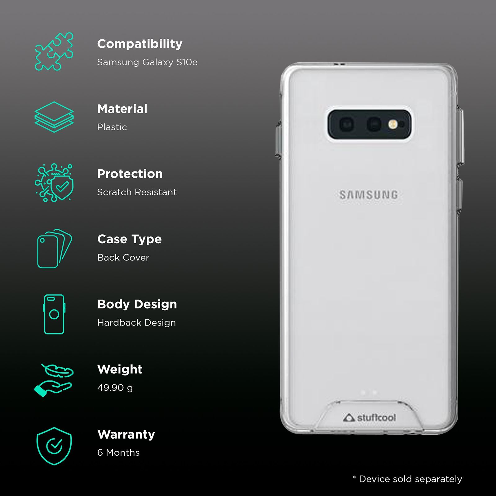stuffcool Ice Hard Plastic Back Cover for Samsung Galaxy S10e (Raised Lip Protection, Transparent)_5